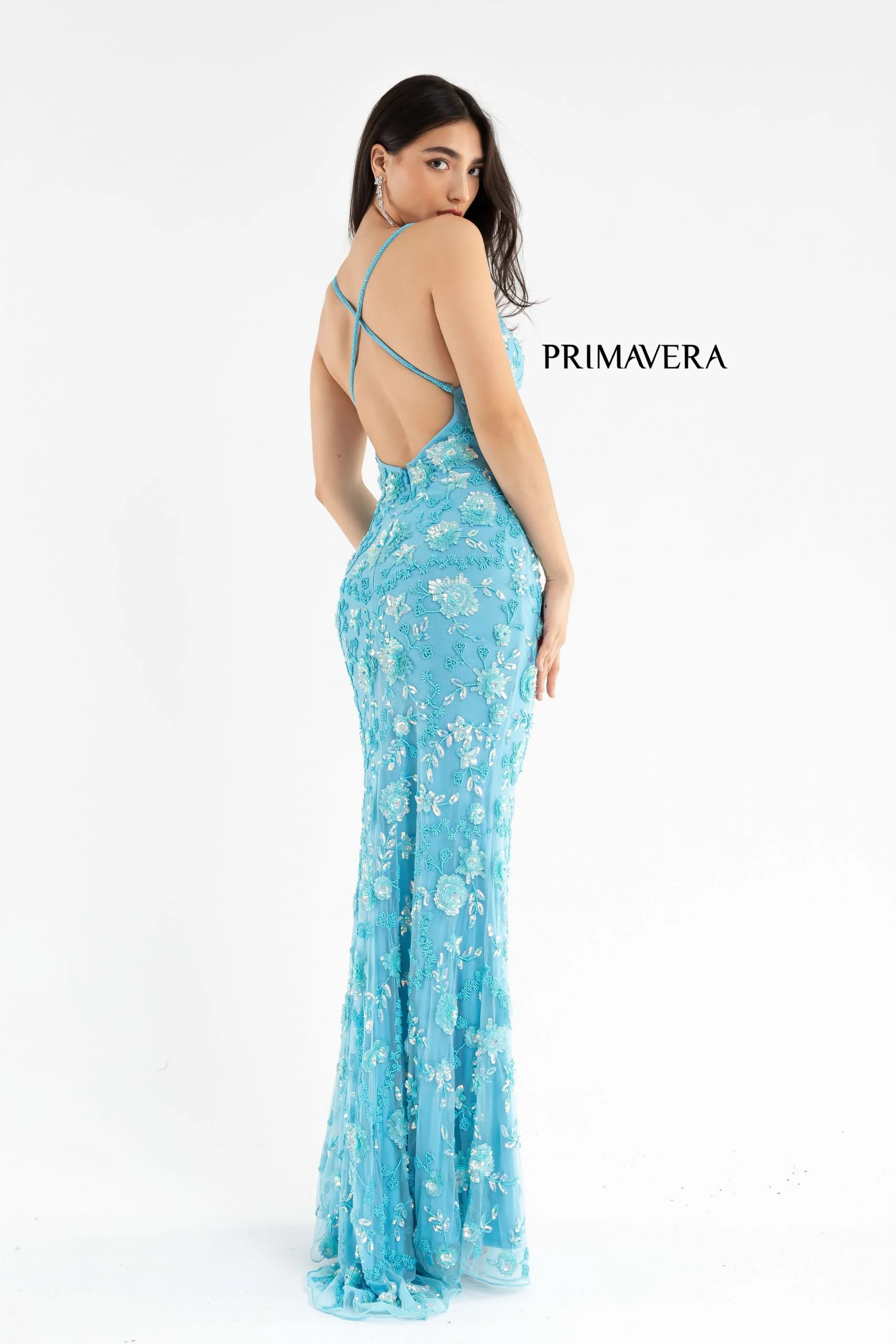Primavera Couture 3731 Size 0 3D Flowers Prom Dress Sequins with a V Neckline Slit Open Back - Image 7