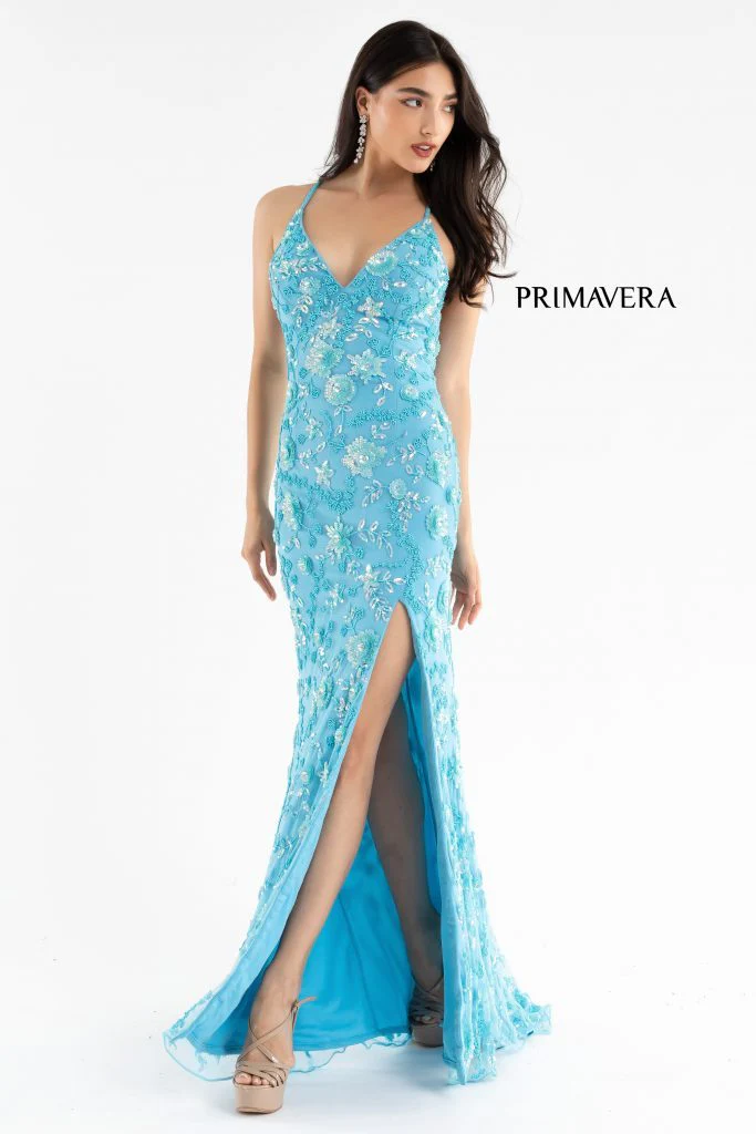 Primavera Couture 3731 Size 0 3D Flowers Prom Dress Sequins with a V Neckline Slit Open Back - Image 8