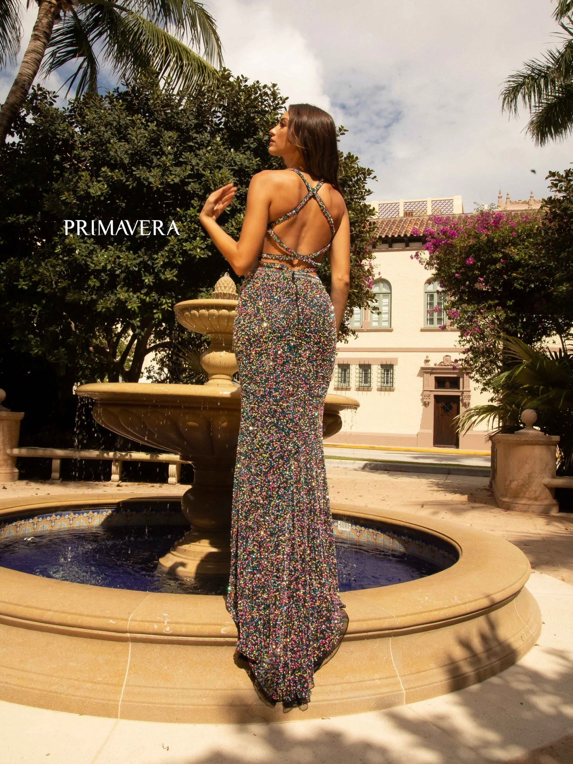 Primavera Couture 3744 Size 2 Orange Sequin Prom Dress Strappy Back V Neckline Cutouts Slit - Image 17