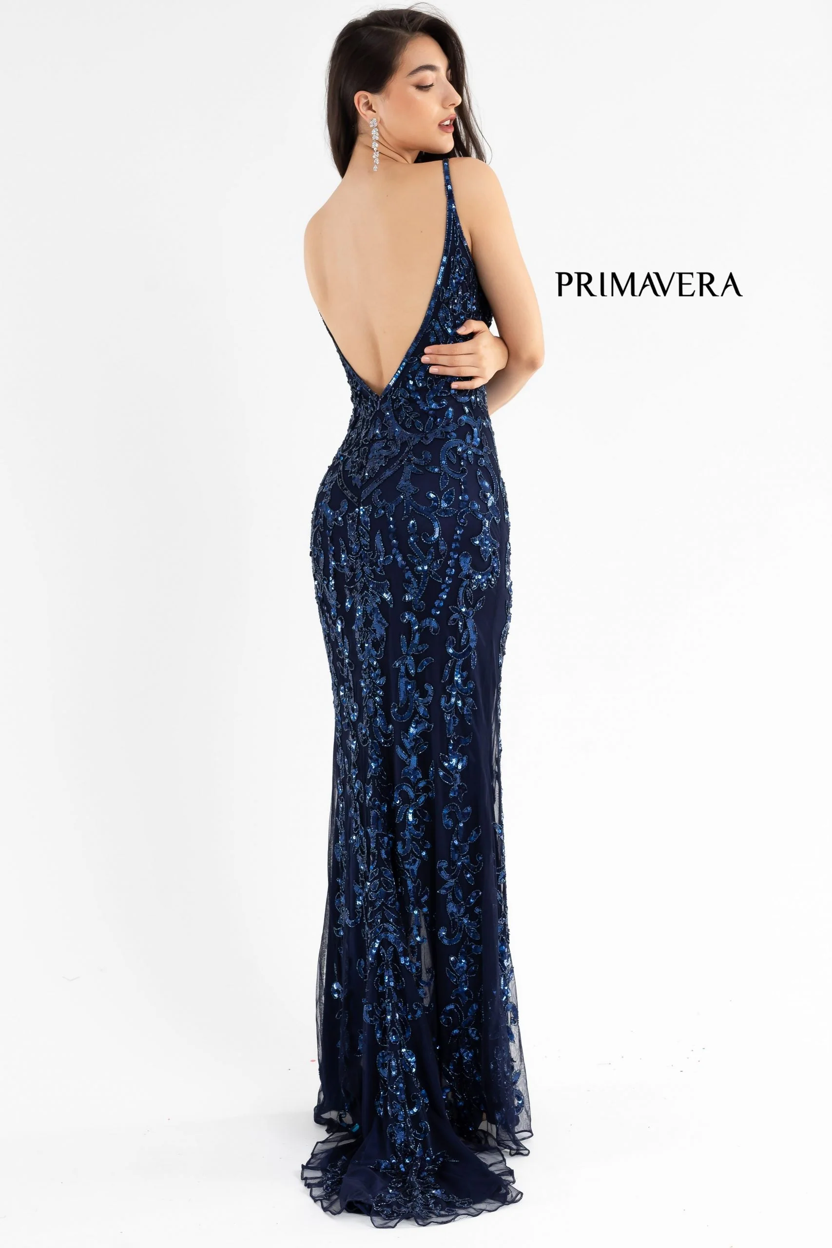 Primavera Couture 3749 Size 0 Ivory Sequined Prom Dress V Neckline Sweeping Train Evening Gown - Image 11