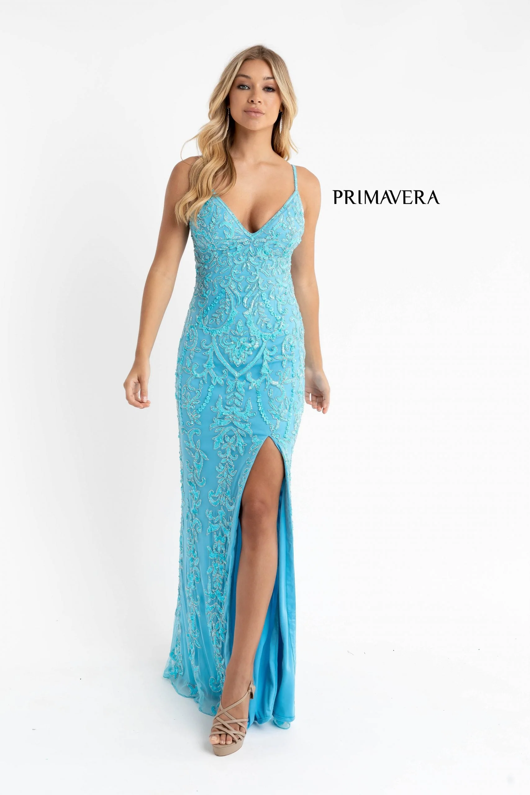Primavera Couture 3749 Size 6 Neon Pink Sequined Prom Dress V Neckline Sweeping Train Evening Gown - Image 10