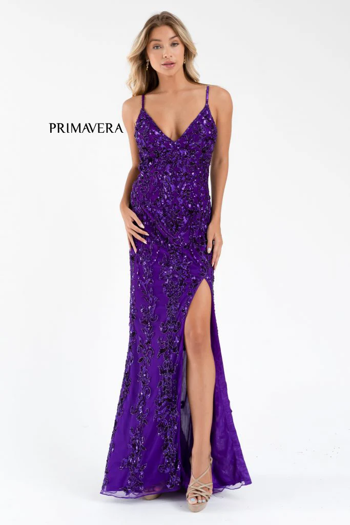 Primavera Couture 3749 Size 6 Neon Pink Sequined Prom Dress V Neckline Sweeping Train Evening Gown - Image 16