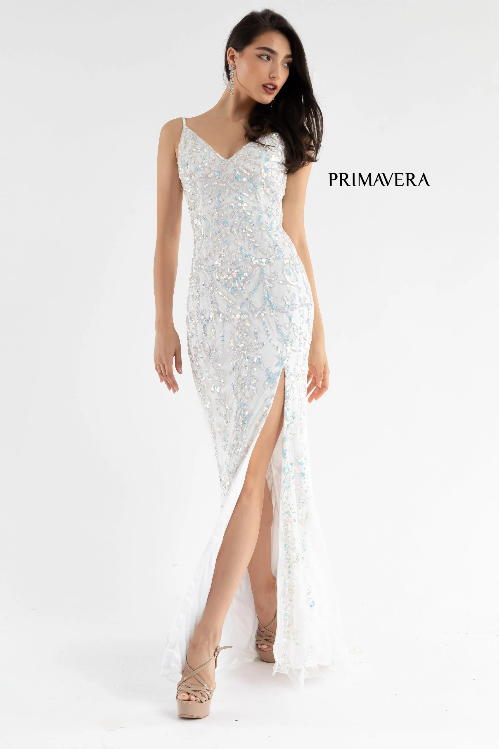 Primavera Couture 3749 Size 6 Neon Pink Sequined Prom Dress V Neckline Sweeping Train Evening Gown - Image 6