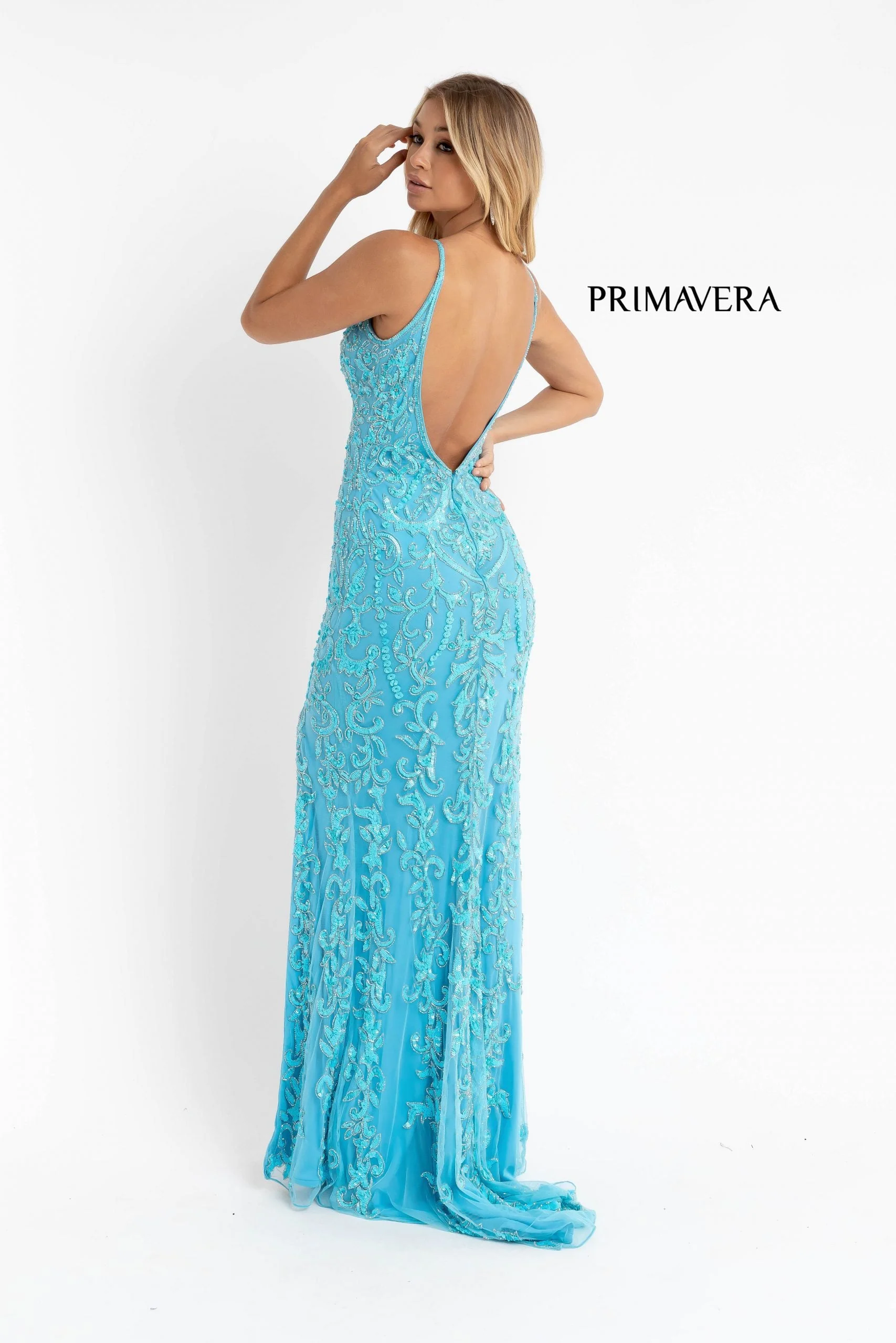 Primavera Couture 3749 Size 6 Neon Pink Sequined Prom Dress V Neckline Sweeping Train Evening Gown - Image 8
