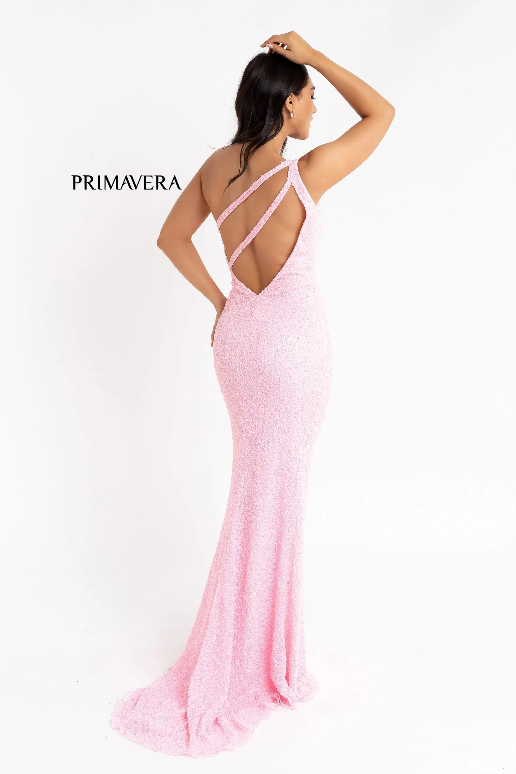 Primavera Couture 3761 Size 0 Pink One Shoulder Prom Dress Pink Sequin Double Strap Back Slit Train - Image 22