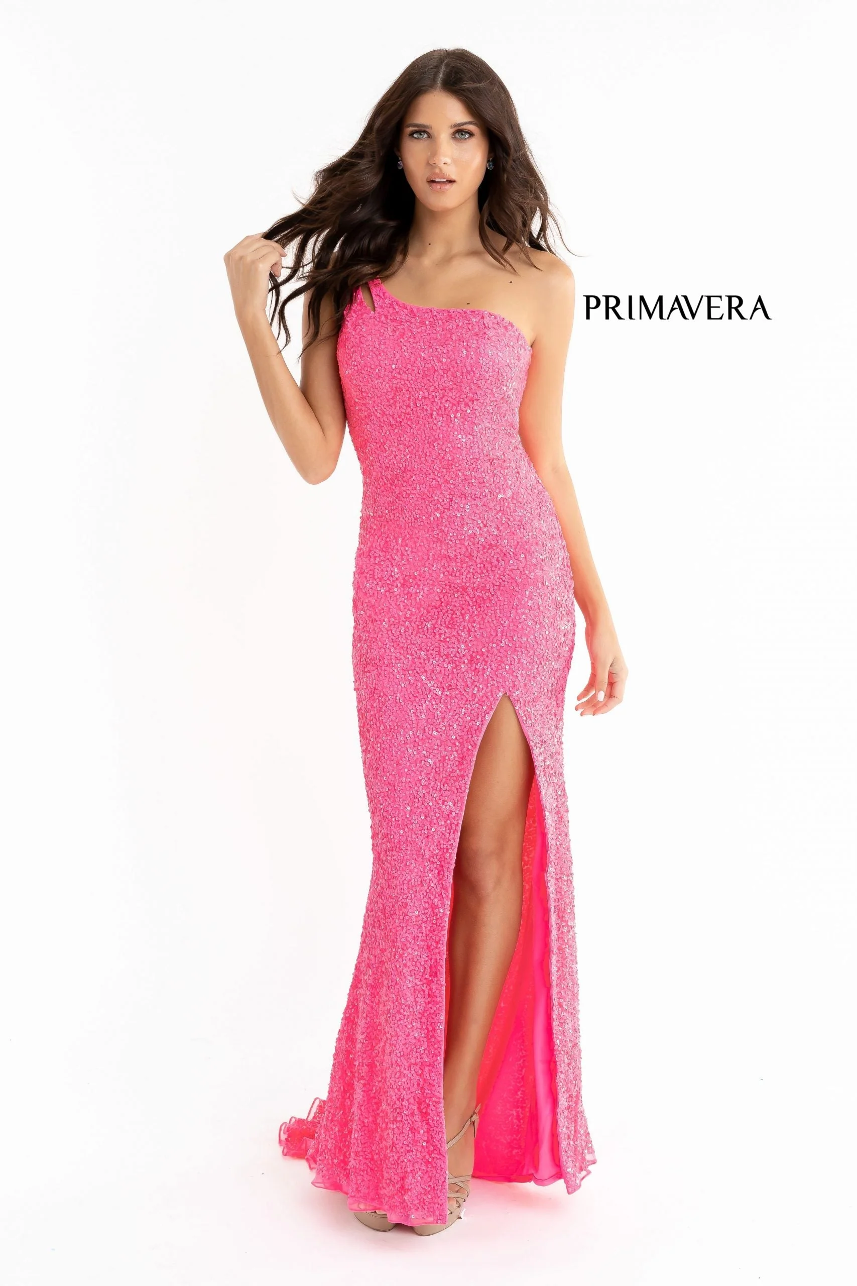 Primavera Couture 3761 Size 0 Pink One Shoulder Prom Dress Pink Sequin Double Strap Back Slit Train - Image 25