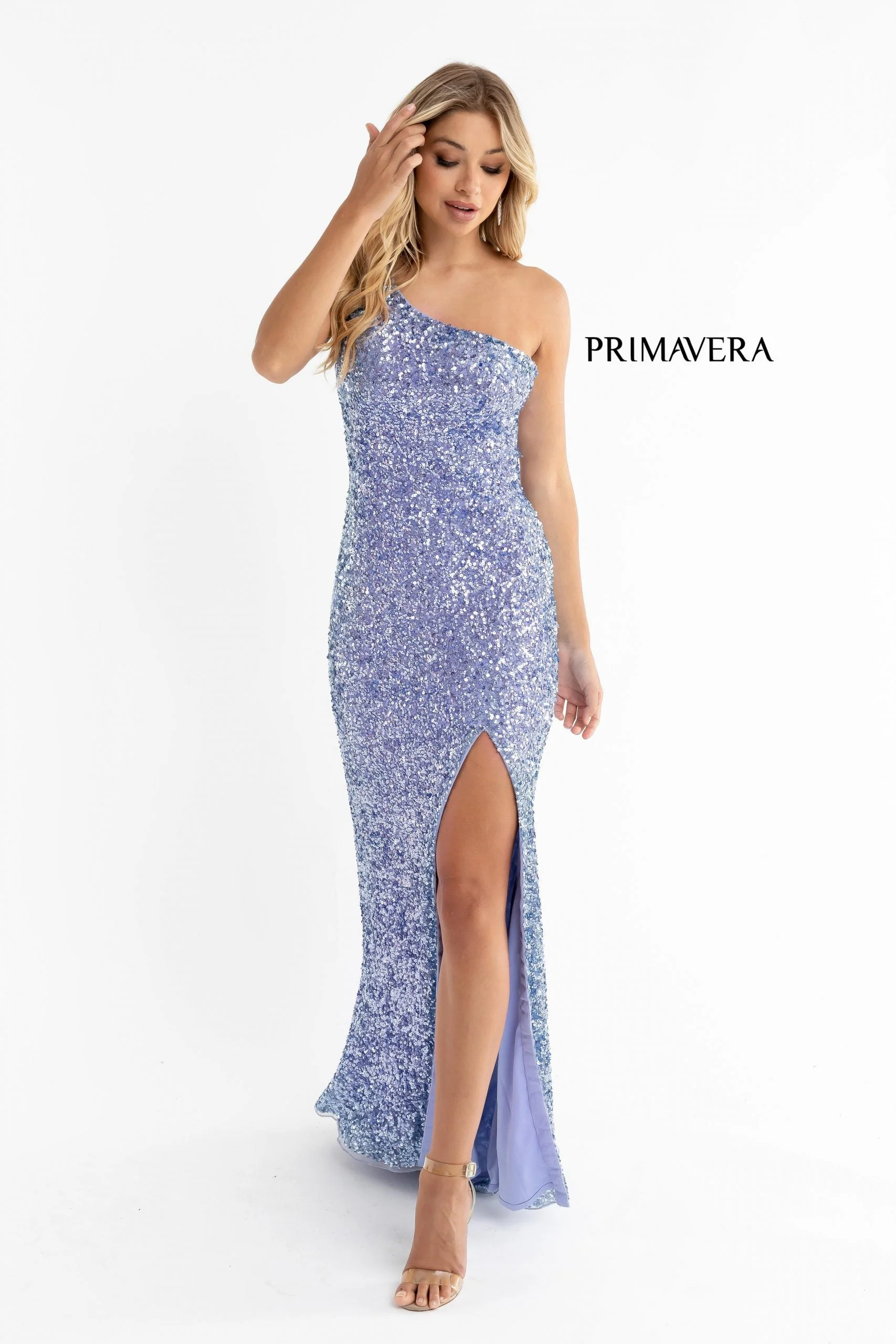 Primavera Couture 3761 Size 2, 4 One Shoulder Prom Dress Sequin Double Strap Back Slit Train Bright Blue - Image 3