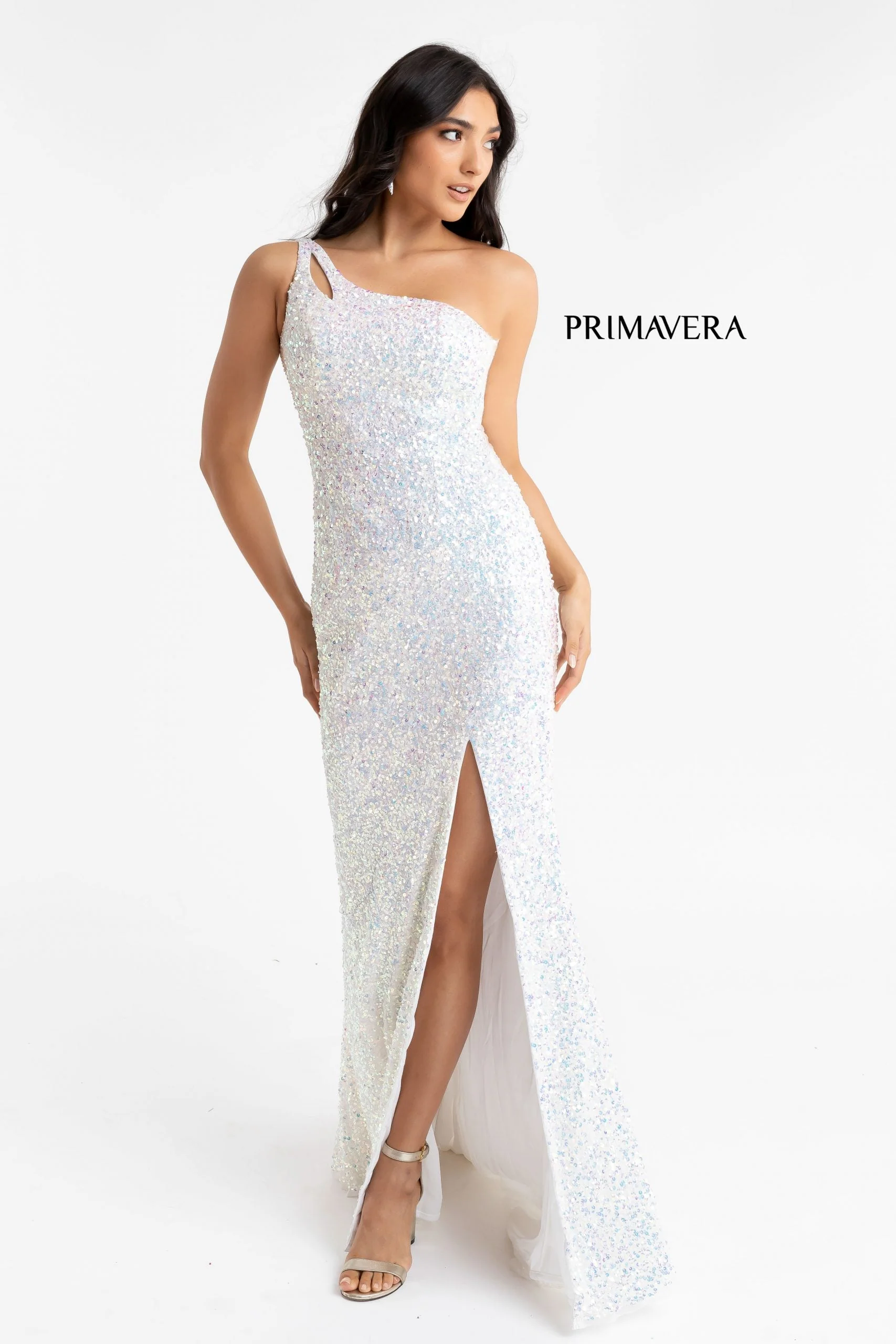 Primavera Couture 3761 Size 2, 4 One Shoulder Prom Dress Sequin Double Strap Back Slit Train Bright Blue - Image 34