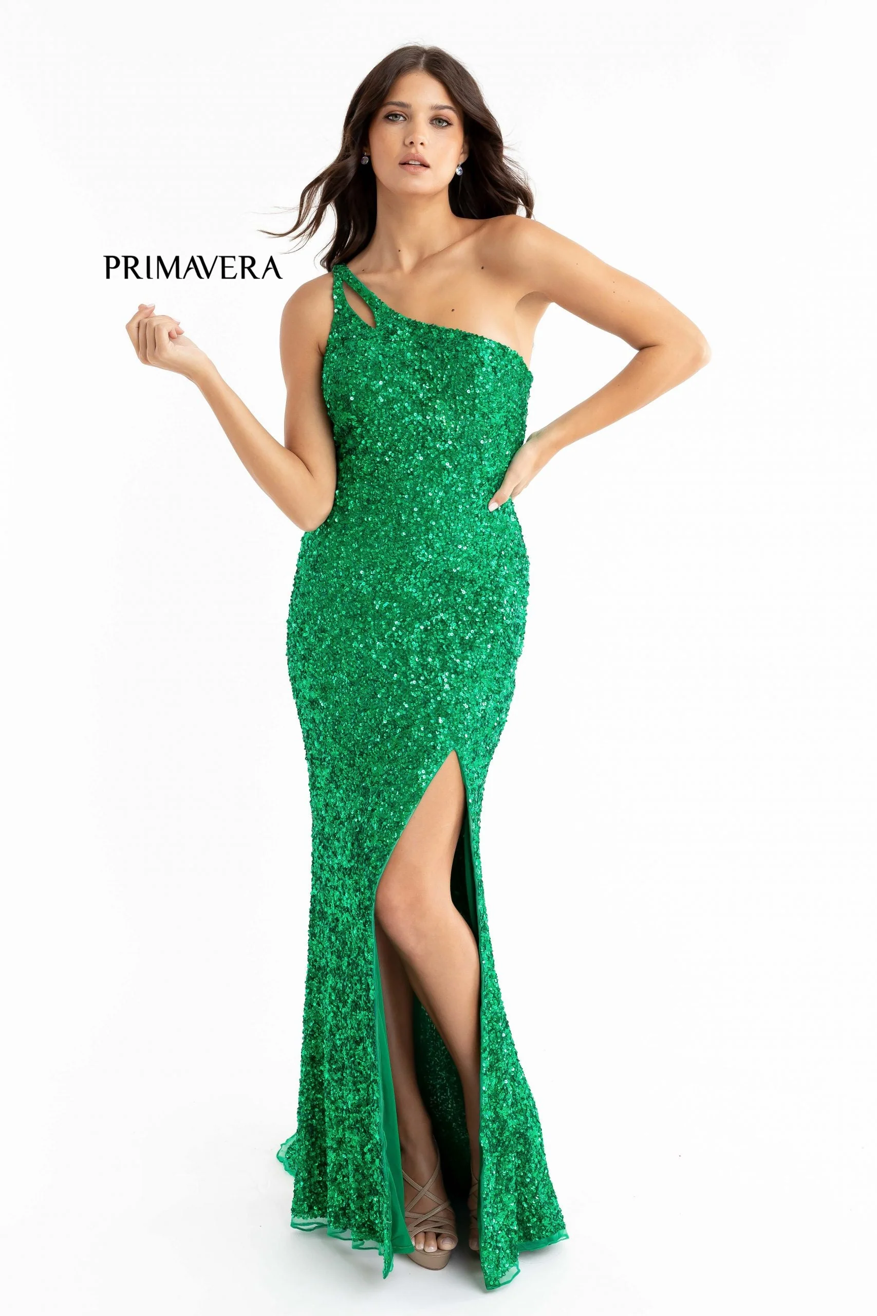 Primavera Couture 3761 Size 2, 4 One Shoulder Prom Dress Sequin Double Strap Back Slit Train Bright Blue - Image 44