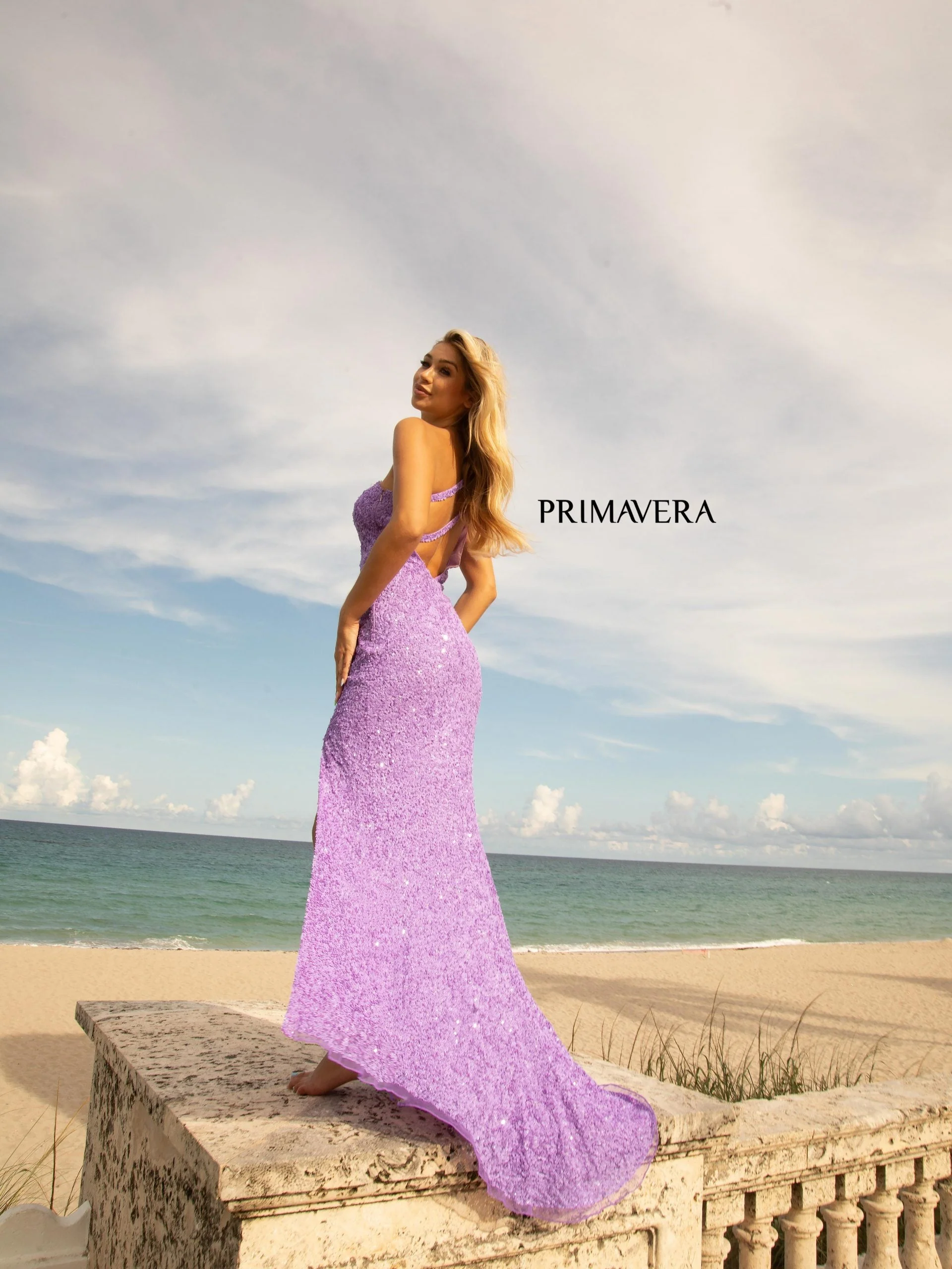 Primavera Couture 3761 Size 2, 4 One Shoulder Prom Dress Sequin Double Strap Back Slit Train Bright Blue - Image 9