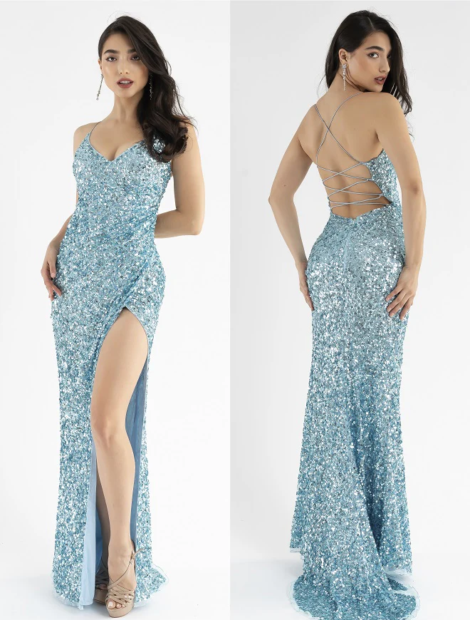 Primavera Couture 3791 Size 10 Periwinkle Prom Dress Sequin Backless - Image 11