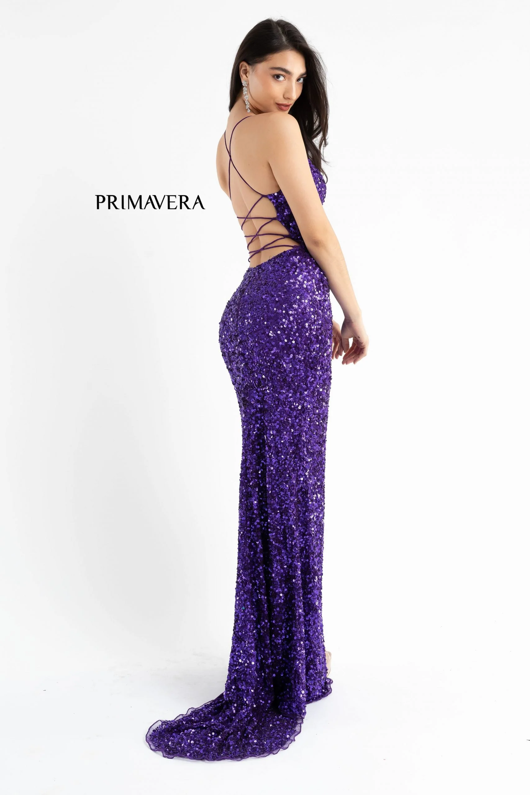 Primavera Couture 3791 Size 14 Purple Prom Dress Sequin Backless - Image 2