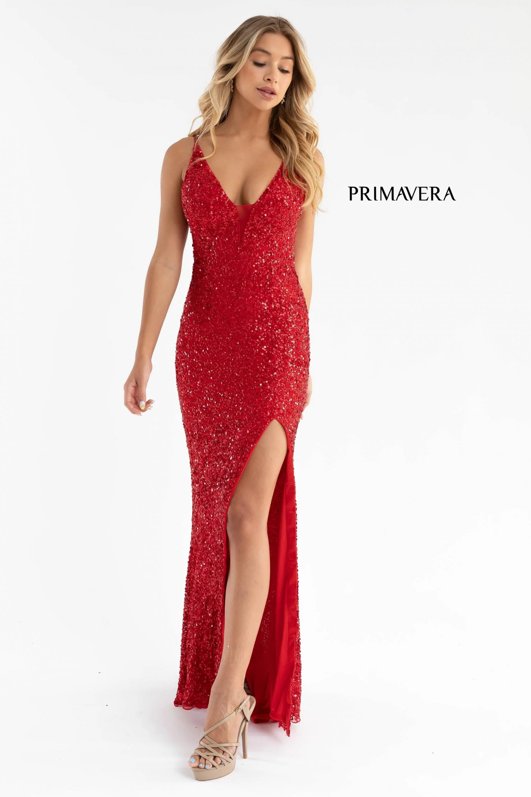 Primavera Couture 3792 Red Size 000, 0 Prom Dress Size Strappy Back Sequin Formal Gown - Image 7