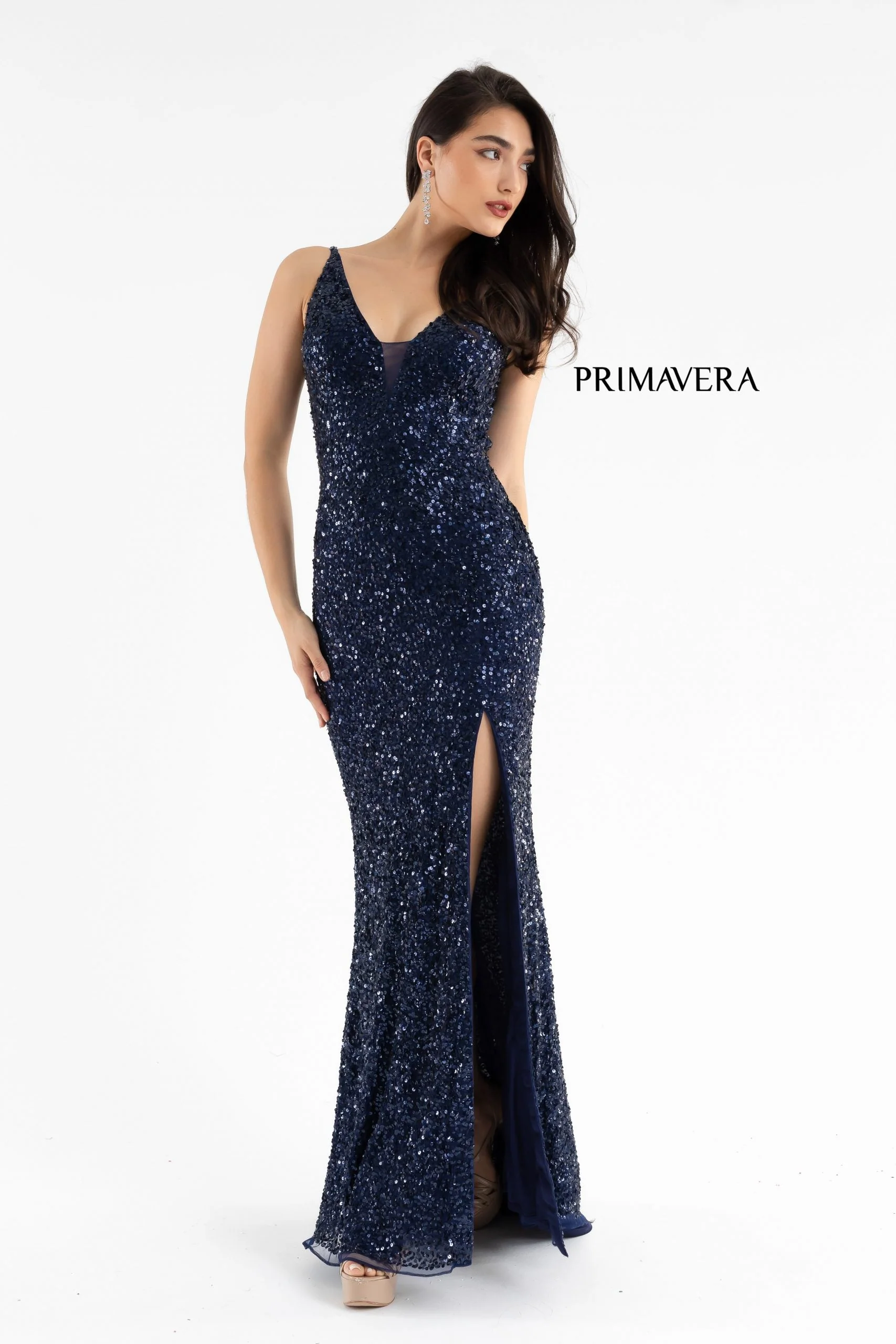 Primavera Couture 3792 Size 0, 12 Turquoise Sequin Prom Dress V Neckline Strappy Open Back Side Slit Train - Image 31