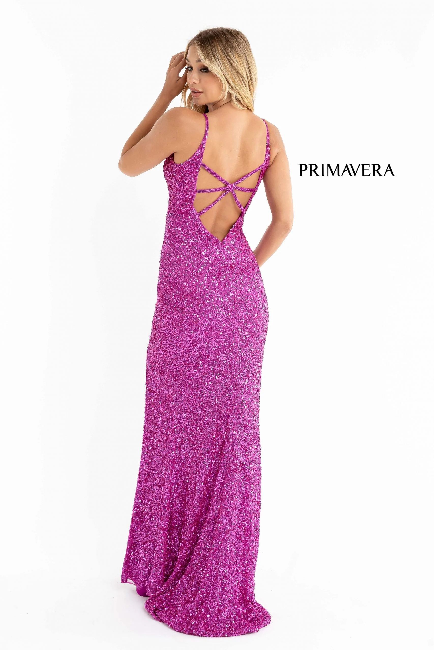Primavera Couture 3792 Size 0, 12 Turquoise Sequin Prom Dress V Neckline Strappy Open Back Side Slit Train - Image 32