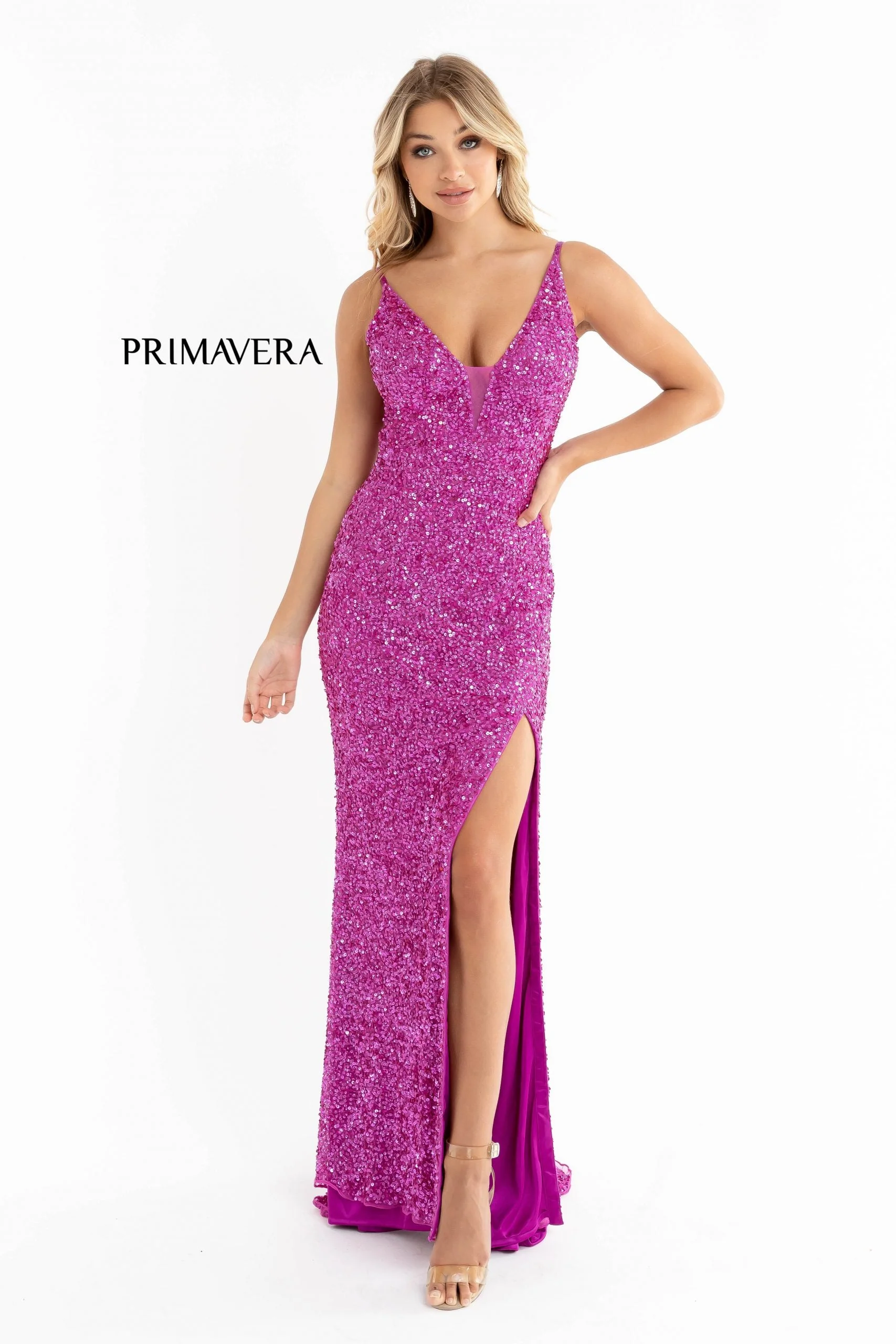 Primavera Couture 3792 Size 0, 12 Turquoise Sequin Prom Dress V Neckline Strappy Open Back Side Slit Train - Image 33