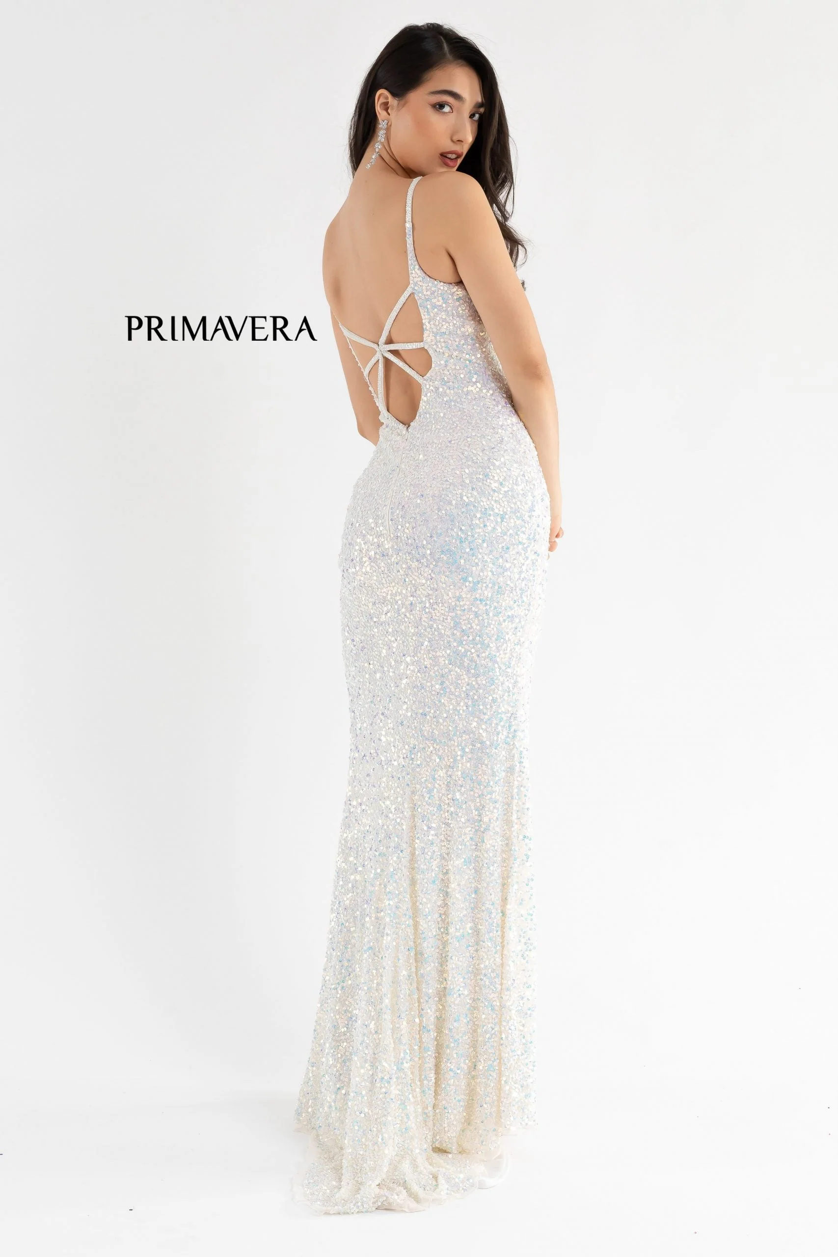 Primavera Couture 3792 Size 0, 12 Turquoise Sequin Prom Dress V Neckline Strappy Open Back Side Slit Train - Image 39