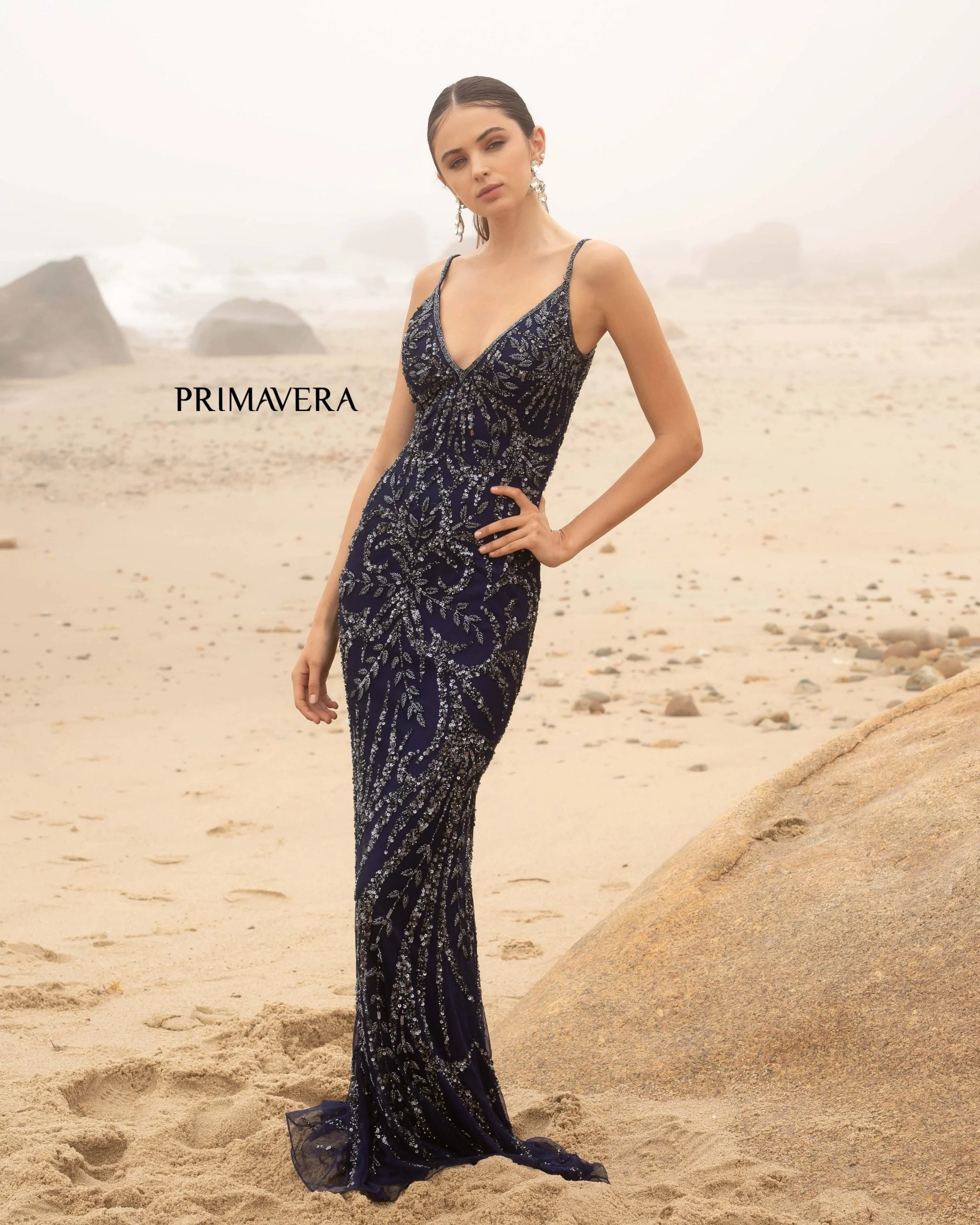 Primavera Couture 3793 Sequin Prom Dress Long V Neckline Fitted Sweeping Train - Image 15