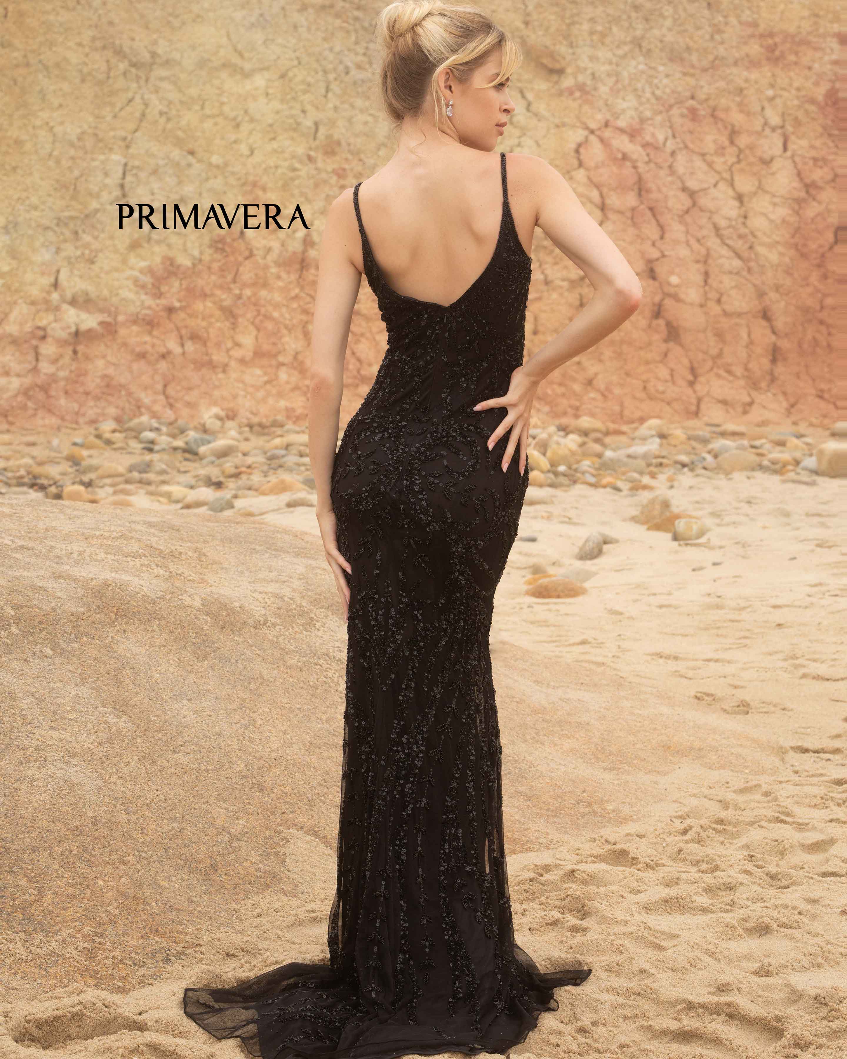 Primavera Couture 3793 Sequin Prom Dress Long V Neckline Fitted Sweeping Train - Image 16