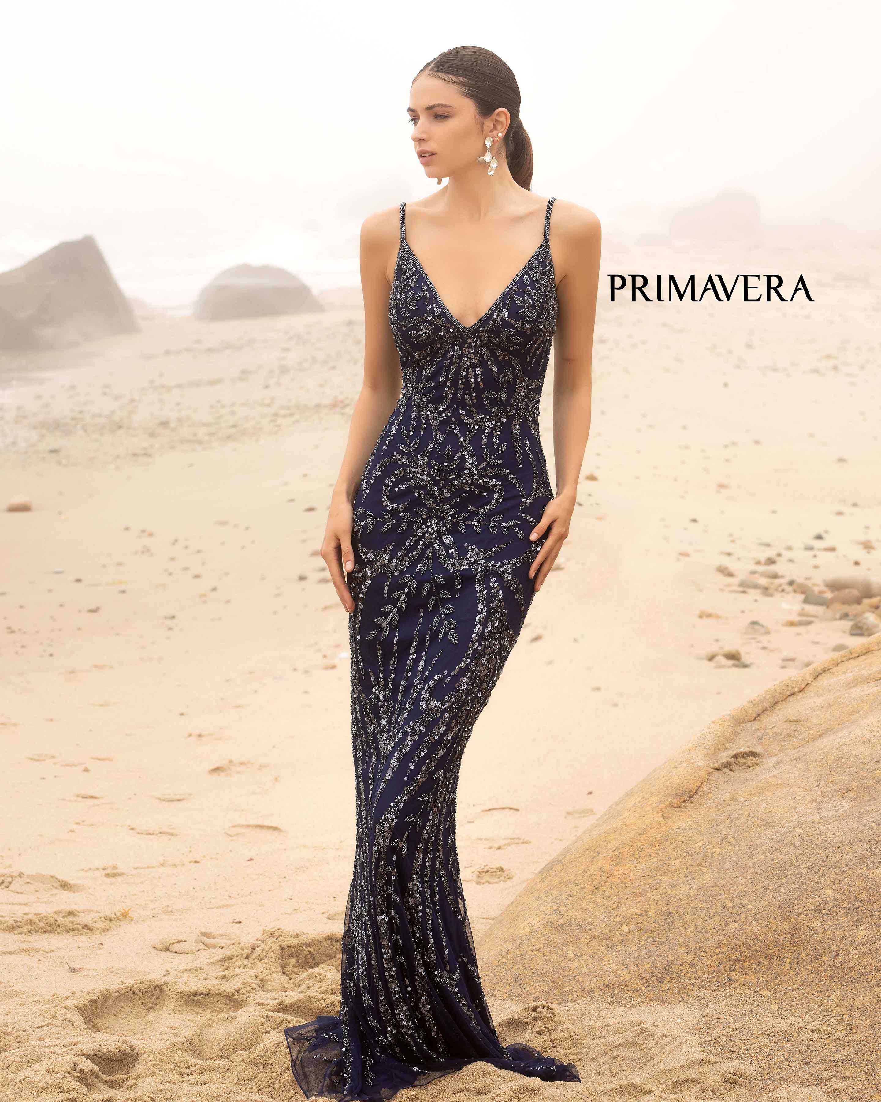 Primavera Couture 3793 Sequin Prom Dress Long V Neckline Fitted Sweeping Train - Image 21