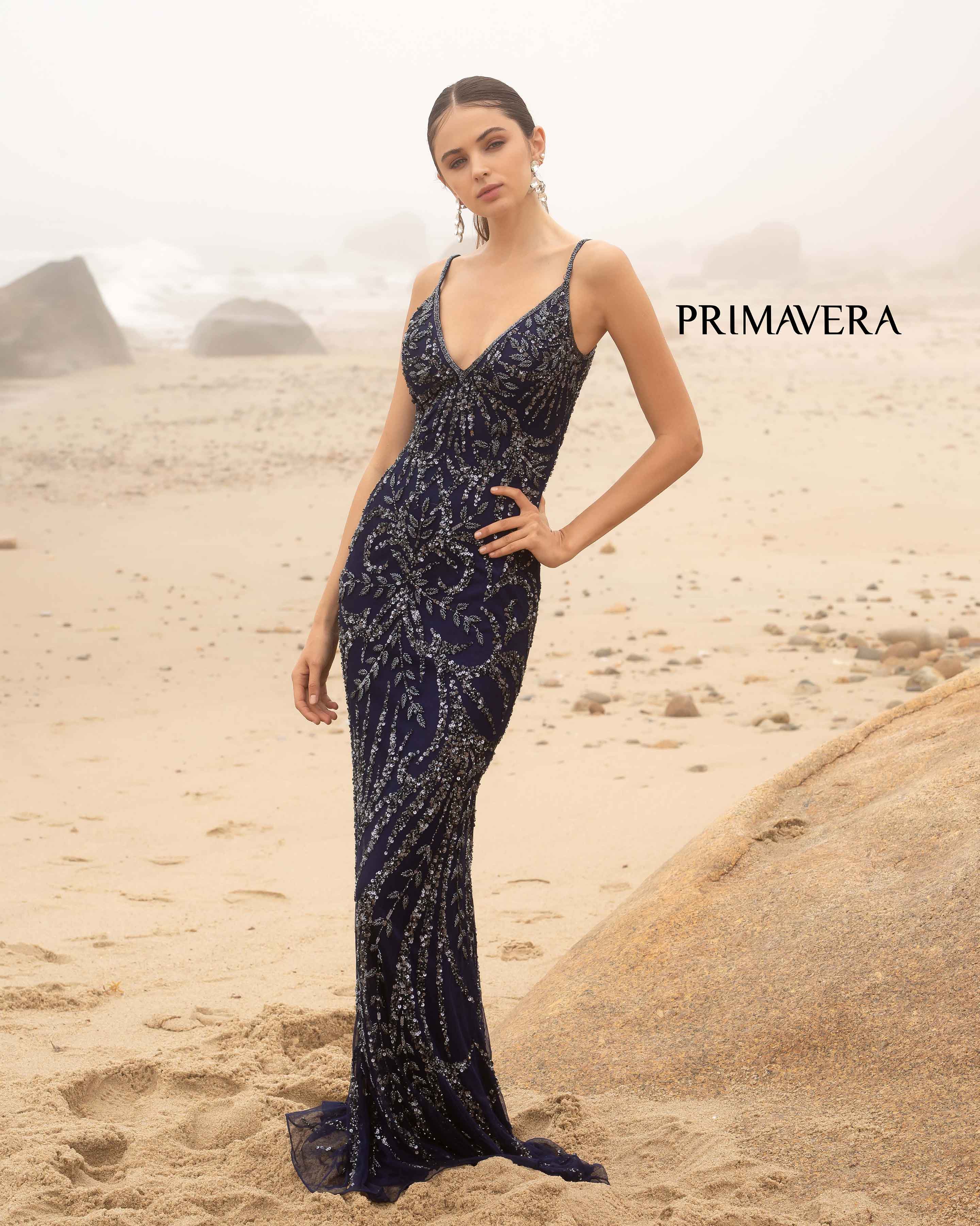 Primavera Couture 3793 Sequin Prom Dress Long V Neckline Fitted Sweeping Train - Image 22