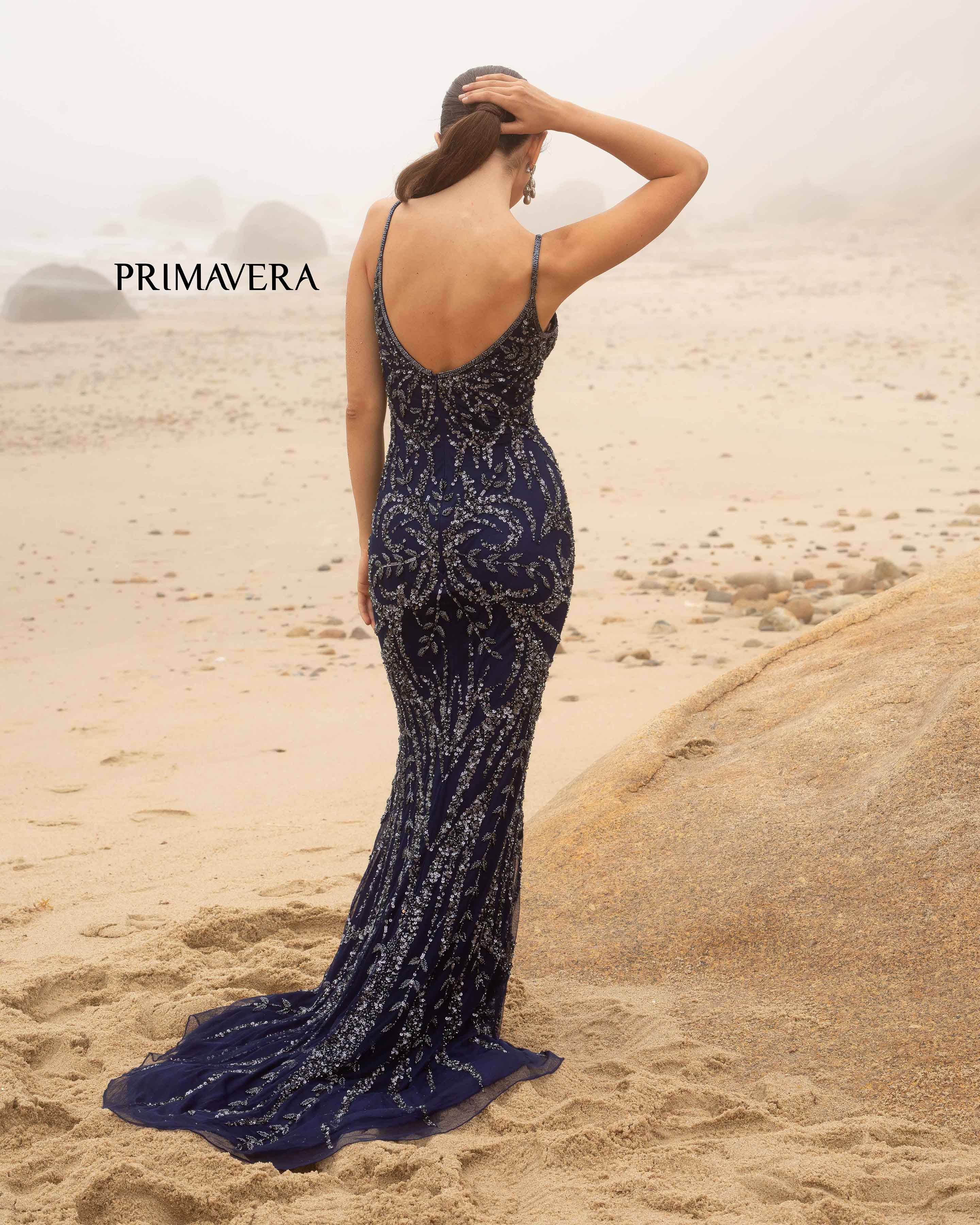 Primavera Couture 3793 Sequin Prom Dress Long V Neckline Fitted Sweeping Train - Image 23