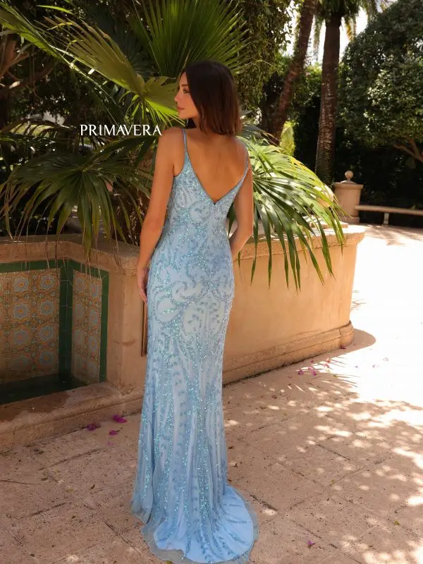 Primavera Couture 3793 Sequin Prom Dress Long V Neckline Fitted Sweeping Train - Image 44