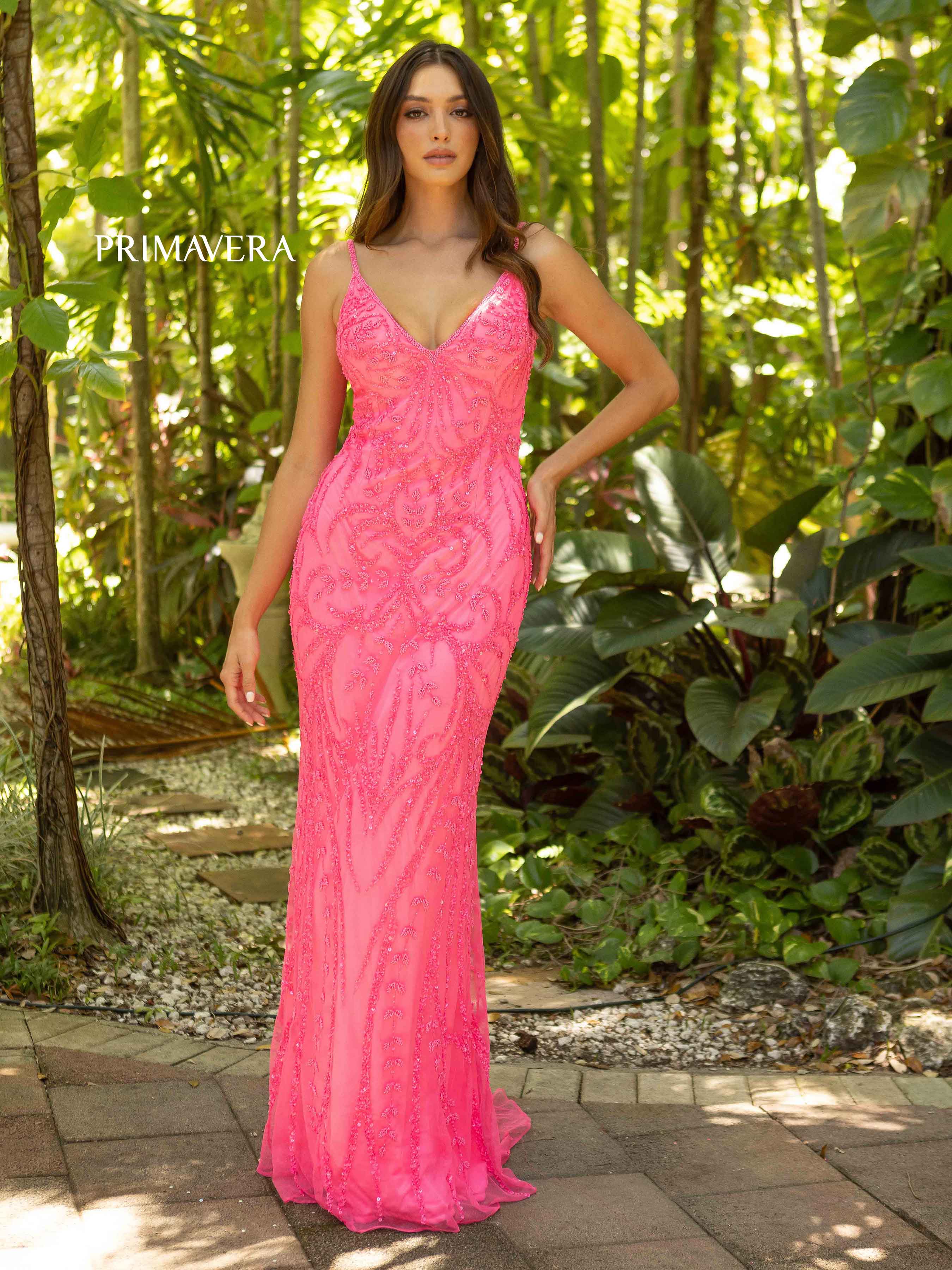 Primavera Couture 3793 Sequin Prom Dress Long V Neckline Fitted Sweeping Train - Image 8