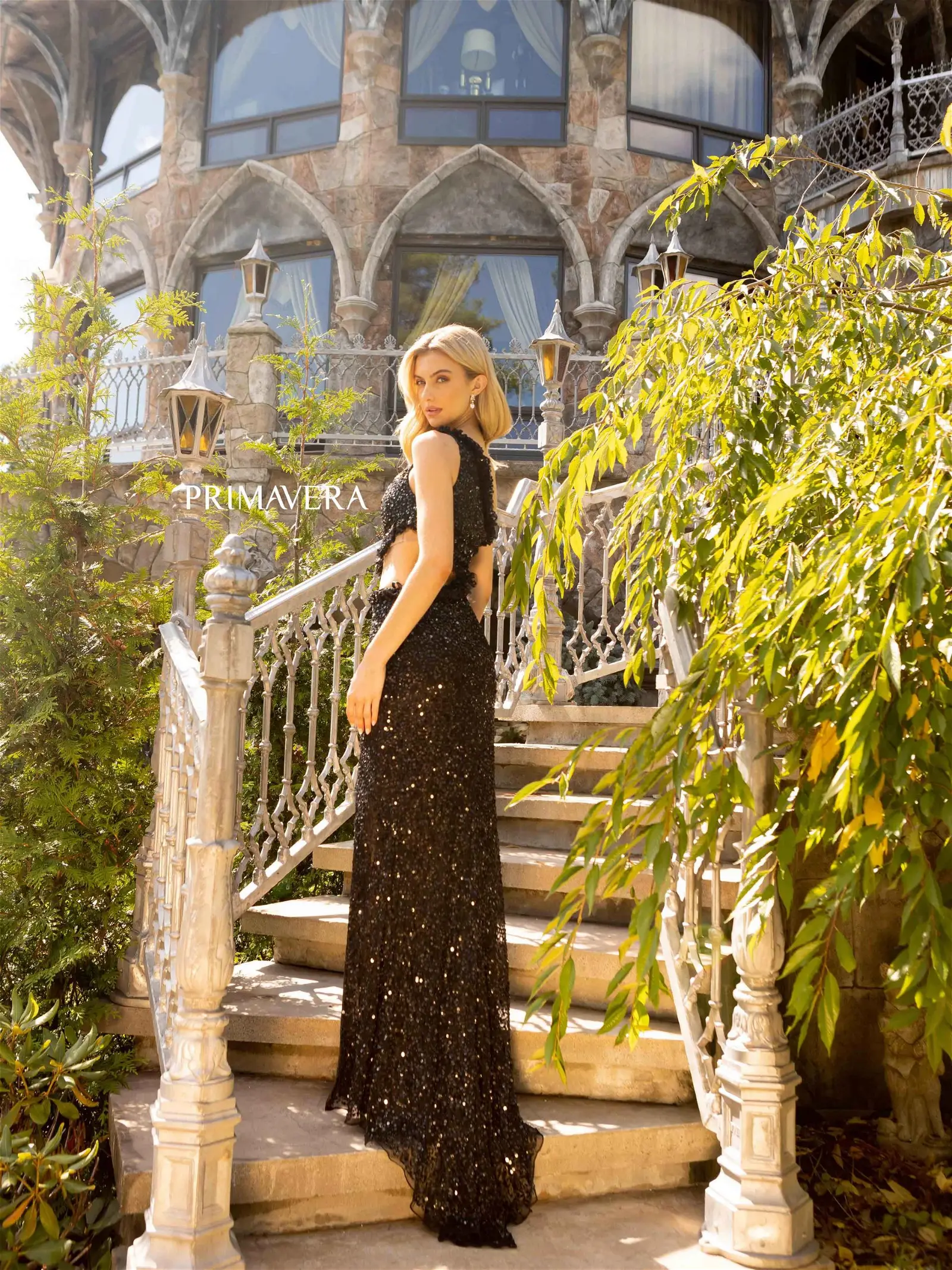 Primavera Couture 3798 Prom Dress Long Beaded Gown Cutout One Shoulder Prom Dress Ruffle Slit - Image 11