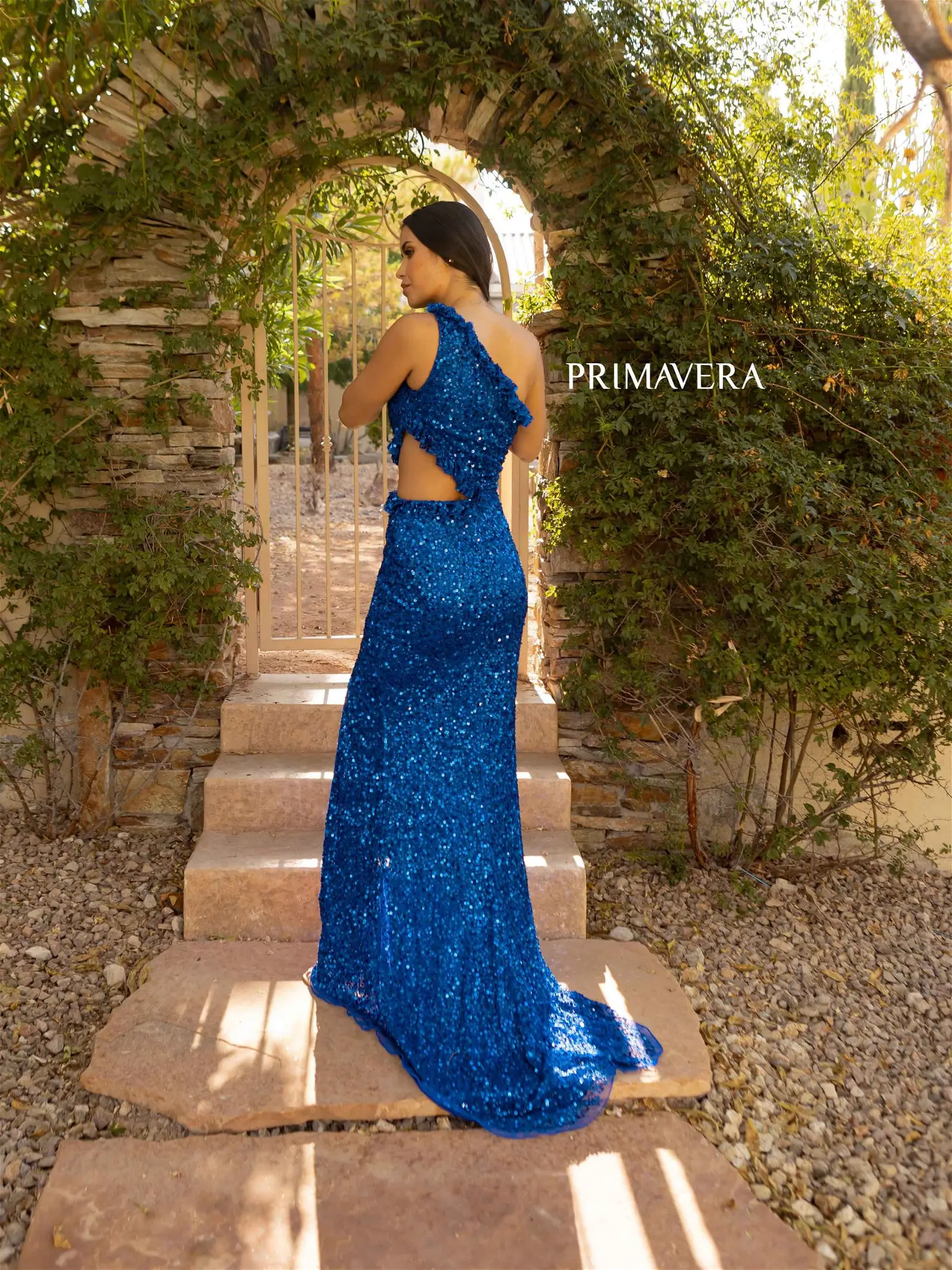 Primavera Couture 3798 Size 00 Baby Pink Long Beaded  One Shoulder Prom Dress with a Cutout & Ruffle Slit - Image 9