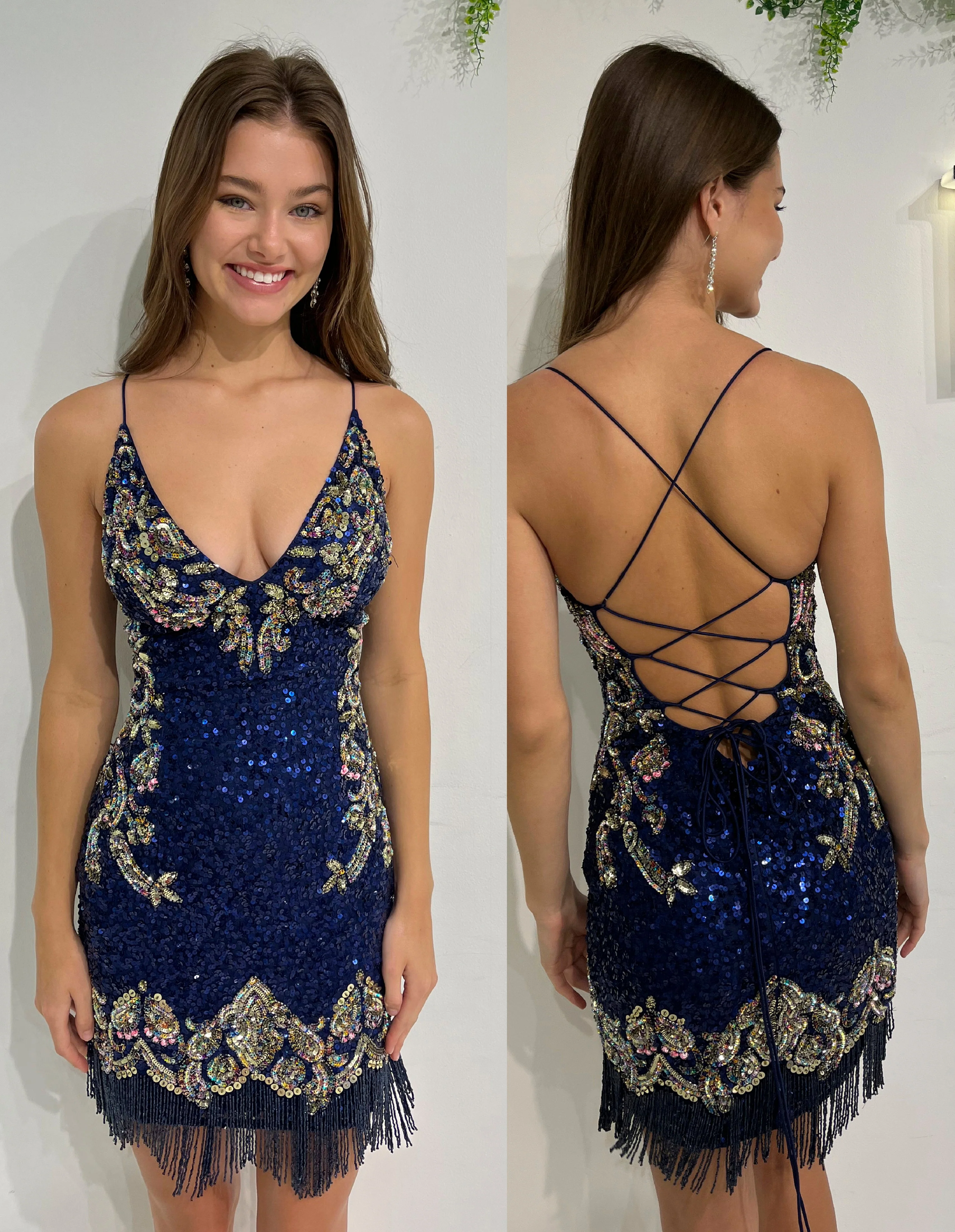 Primavera Couture 3811 Size 6 Midnight Short Homecoming Dress Fitted Sequin Cocktail Dress - Image 12