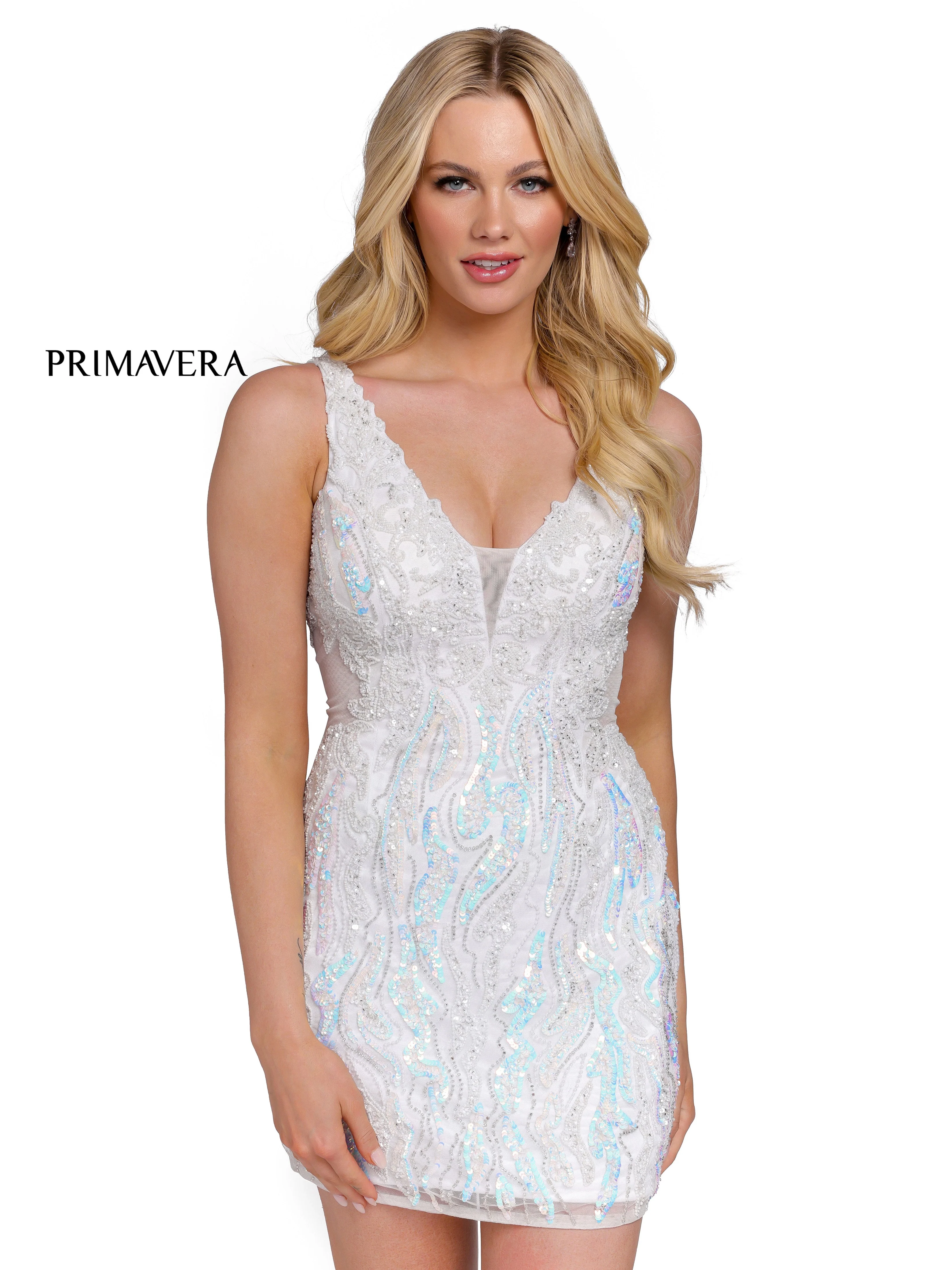 Primavera Couture 3822 Size 2 Ivory Short Homecoming Dress Fitted Sequin Cocktail Dress - Image 2