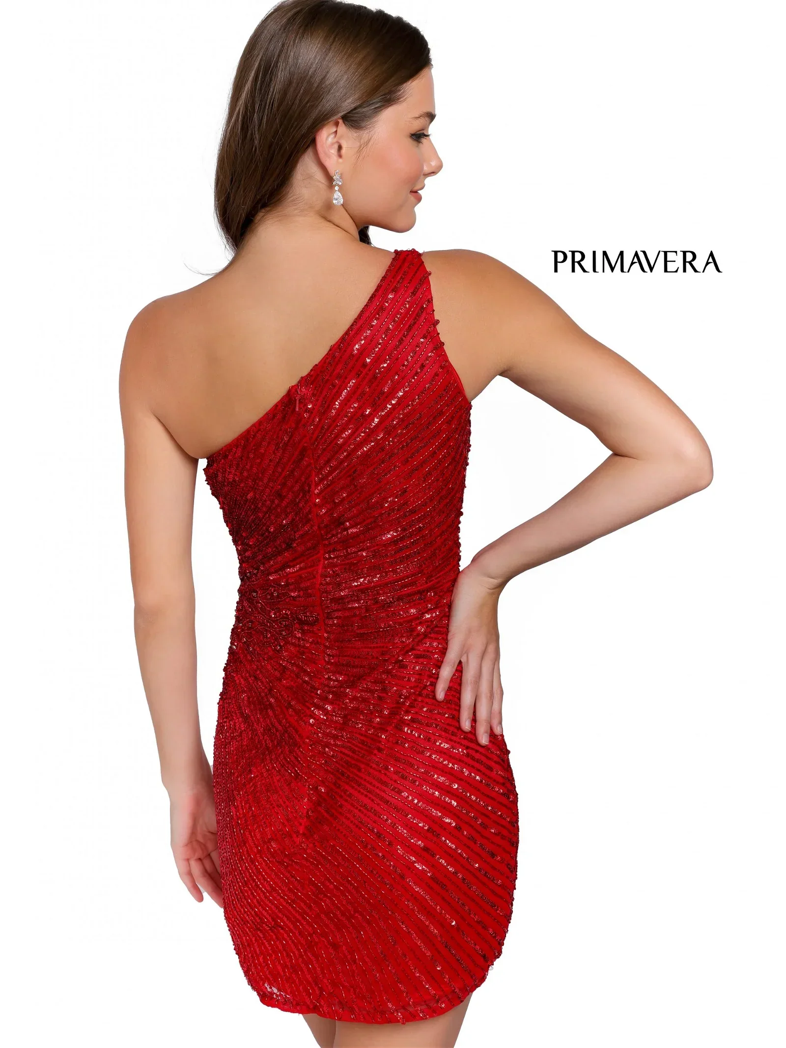 Primavera Couture 3830 Size 8 Red Short 2023 Homecoming Dress Fitted Sequin Cocktail Dress - Image 2