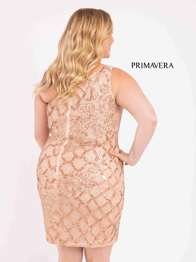 Primavera Couture 3885 Size 20W Blush Curvy Cocktail Dress one shoulder fitted sequins Homecoming Dress - Image 4
