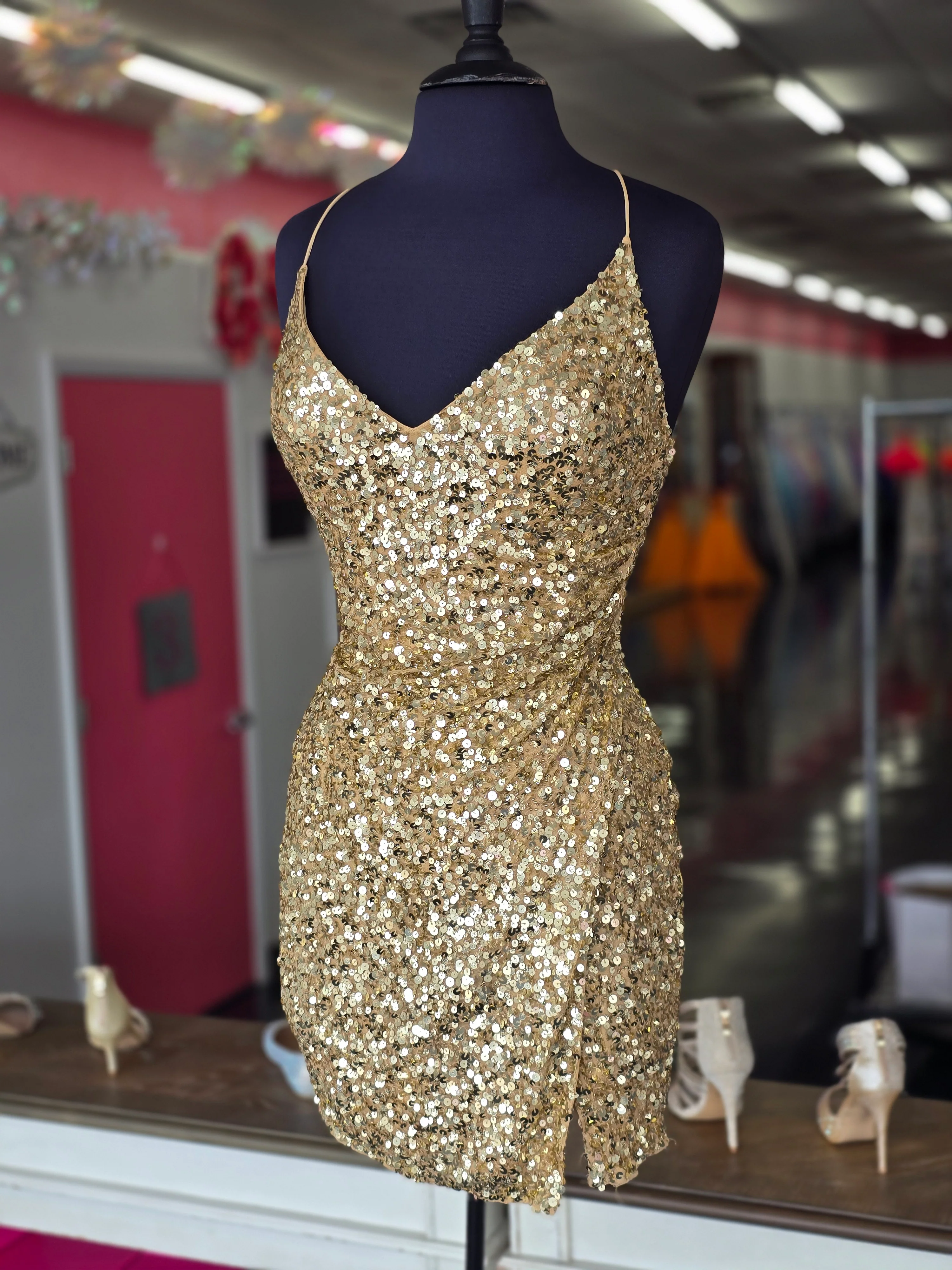 Primavera Couture 3891 Size 2, 8 Gold Short Fitted Sequin Formal Slit Cocktail Prom Dress Backless Corset - Image 18