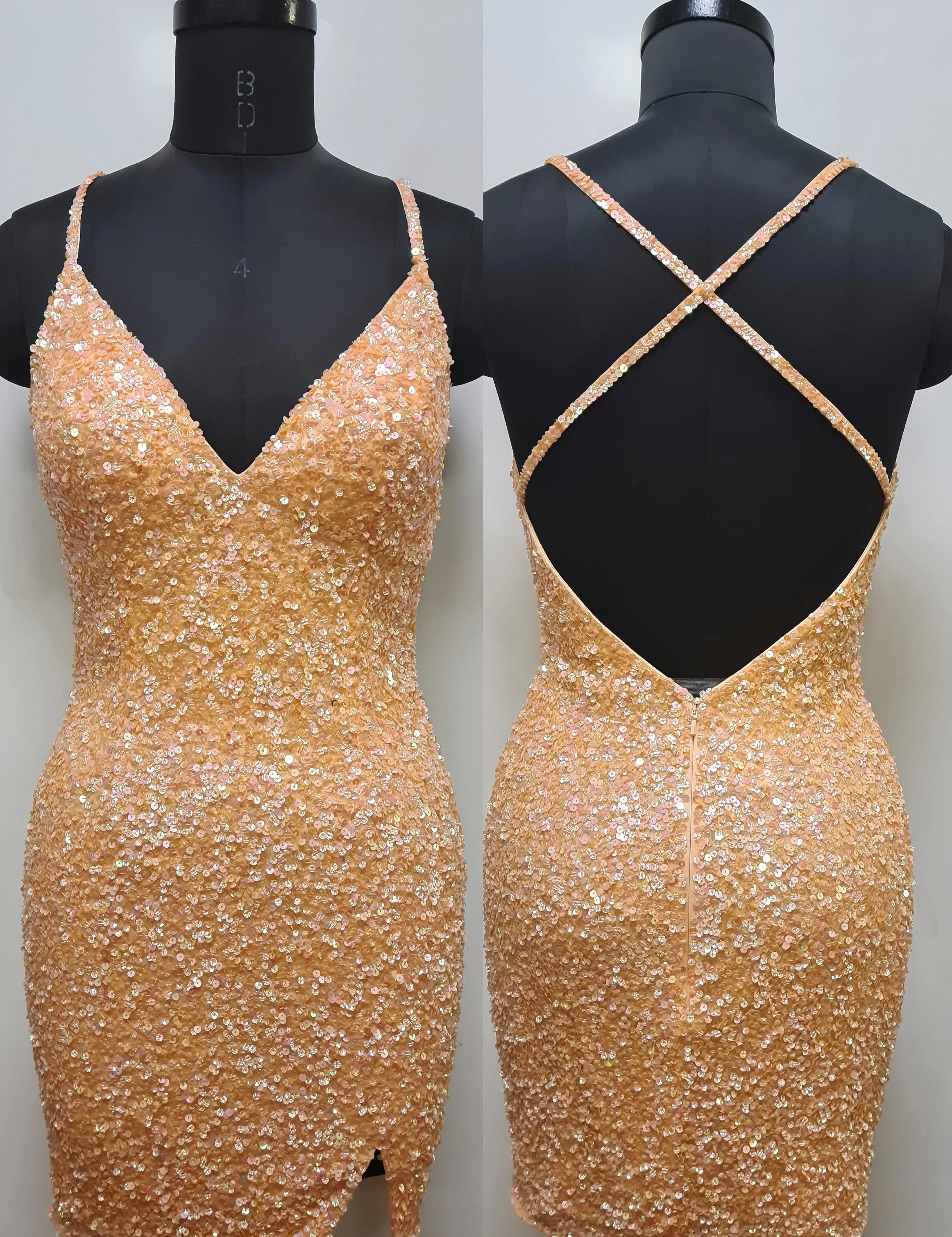 Primavera Couture 3900 Cocktail Dress Sequin Cross Back V-Neck Slit Short Homecoming Cocktail Dress. - Image 15