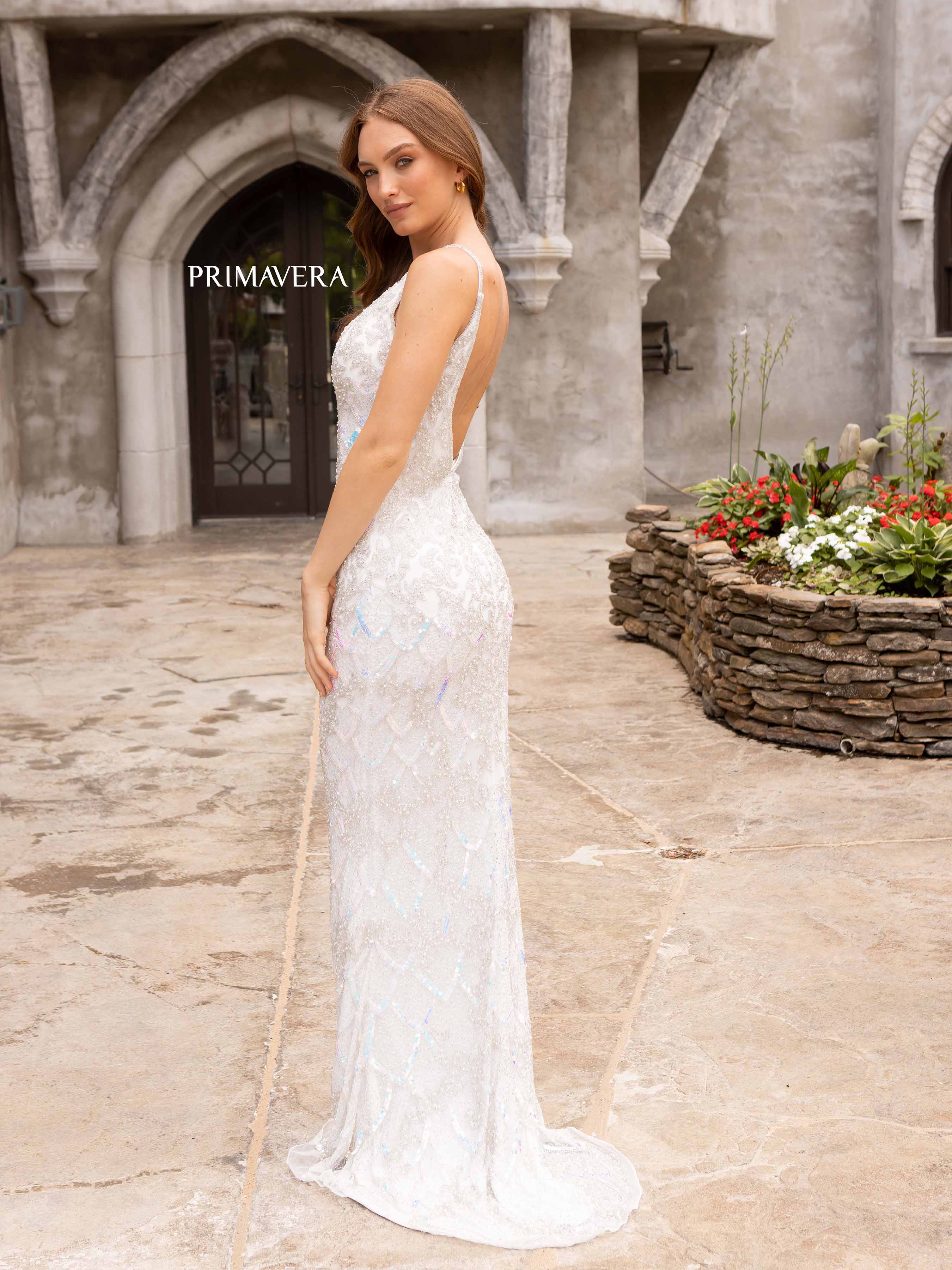 Primavera Couture 3903 Size 4 Ivory Iridescent Sequined Prom Dress - Image 2