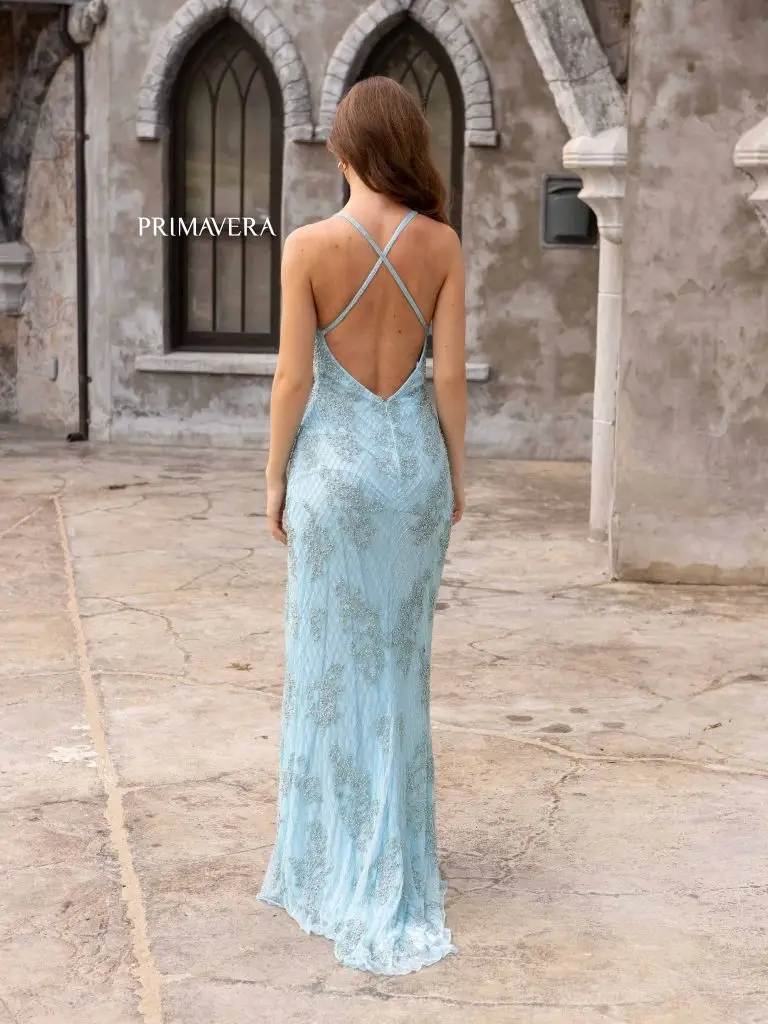 Primavera Couture 3907 Size 16 Royal Blue Long Beaded Lace Backless Prom Dress V neck formal Evening Gown - Image 6