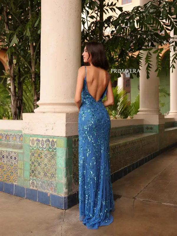Primavera Couture 3913 Prom Dress Long Beaded Dress Fitted High Slit Formal Gown - Image 11