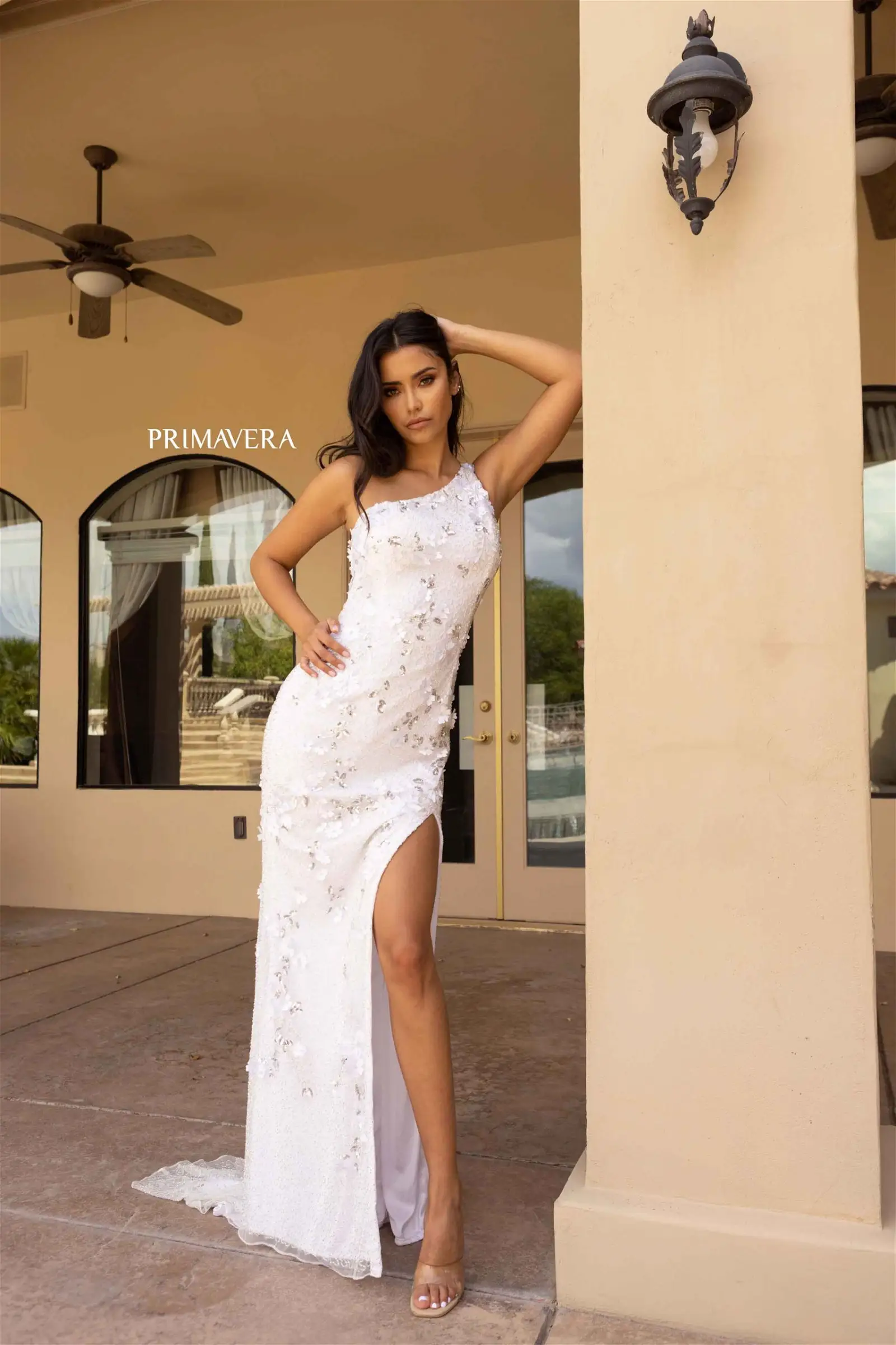 Primavera Couture 3915 Size 12 Mint Sequin Slit Prom Dress Long Beaded One Shoulder Gown - Image 4
