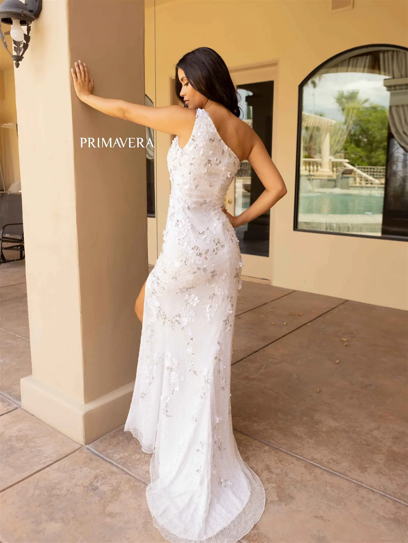 Primavera Couture 3915 Size 12 Mint Sequin Slit Prom Dress Long Beaded One Shoulder Gown - Image 6