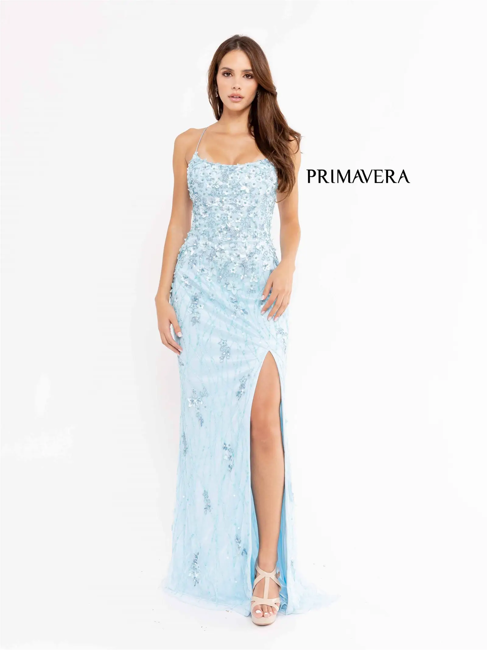Primavera Couture 3917 Size 10 Purple Long Fitted Backless Beaded 3D Floral Sequin Corset Prom Dress Slit - Image 6