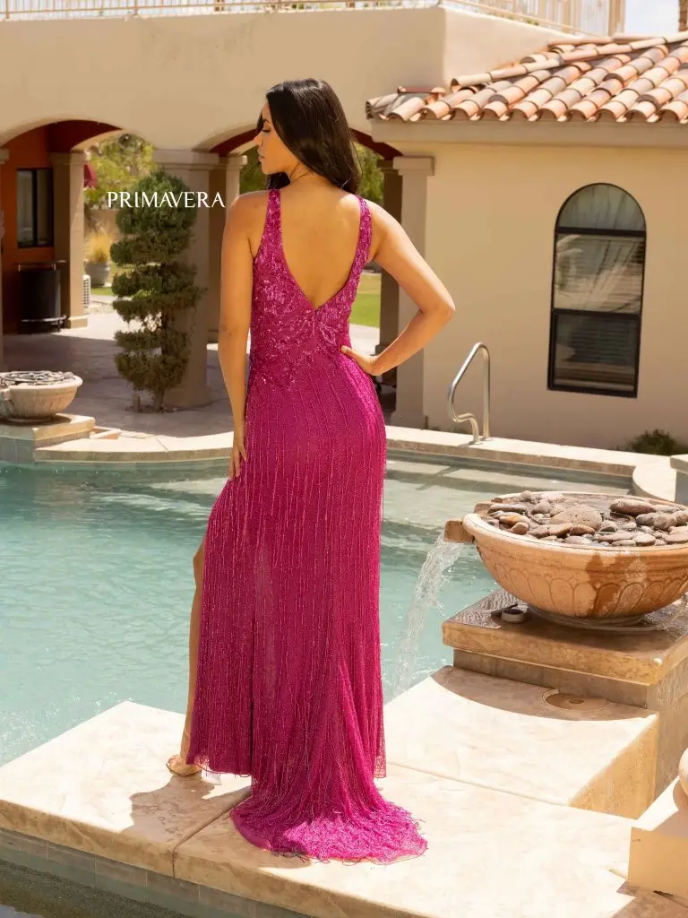 Primavera Couture 3940 Size 12 Mint Sequin Beaded Fringe Formal Prom Dress Slit Evening Gown V Neck - Image 12