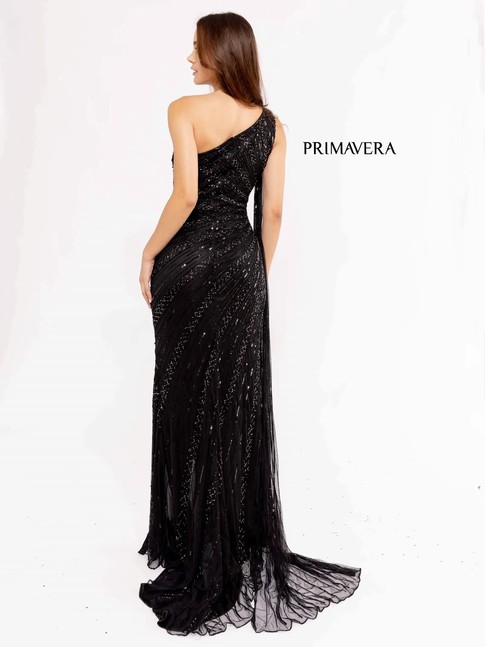 Primavera Couture 3956 Size 12 Lilac Long Fitted Beaded One Shoulder Cape Prom Dress Slit Pageant Gown - Image 5