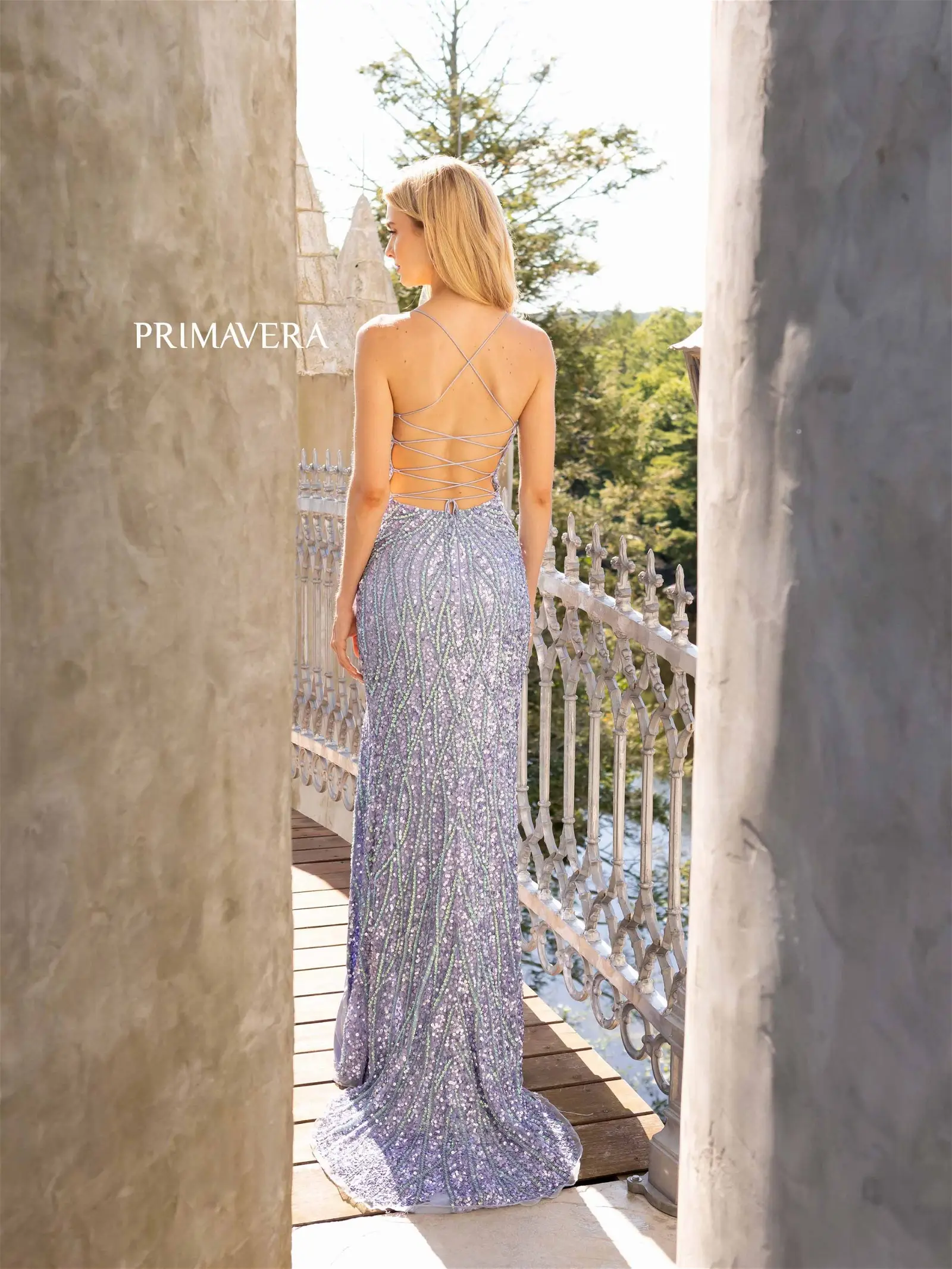 Primavera Couture 3959 Sequin Scoop neck Prom Dress Backless Corset Slit Formal Gown - Image 10