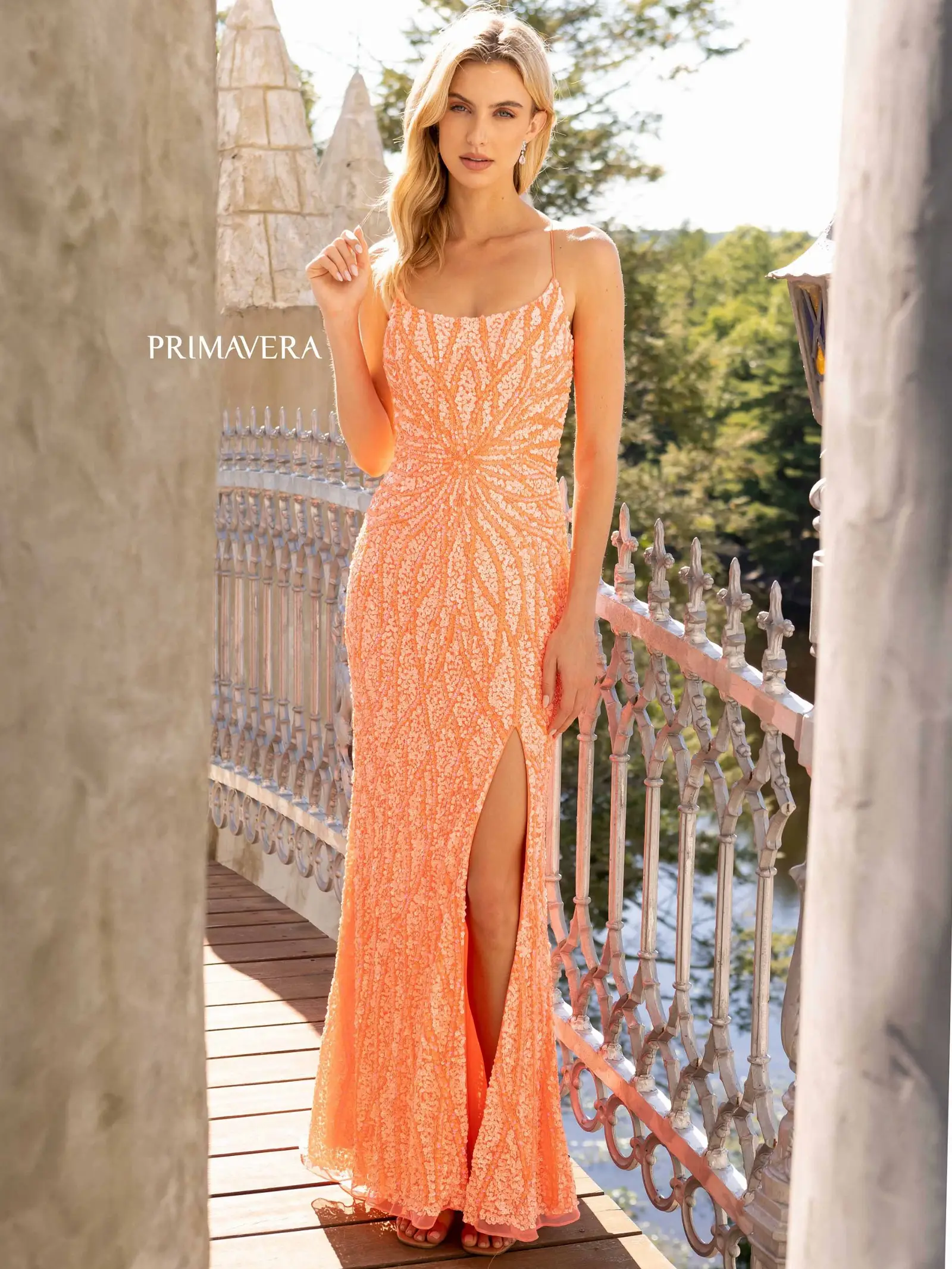 Primavera Couture 3959 Sequin Scoop neck Prom Dress Backless Corset Slit Formal Gown - Image 13