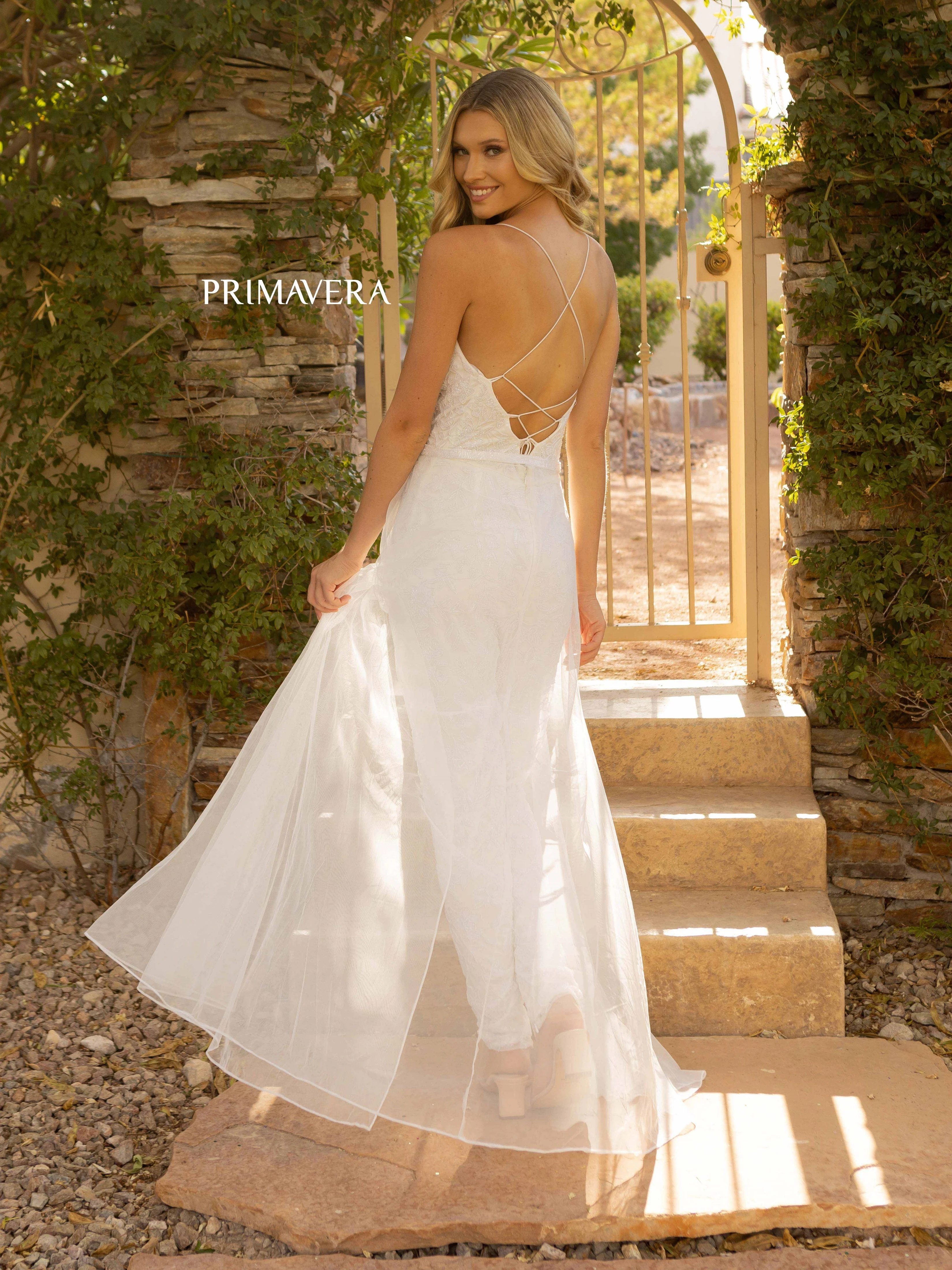 Primavera Couture 3973 Size 10 Royal Long Beaded Prom Jumpsuit Overskirt Backless Corset Pageant - Image 11