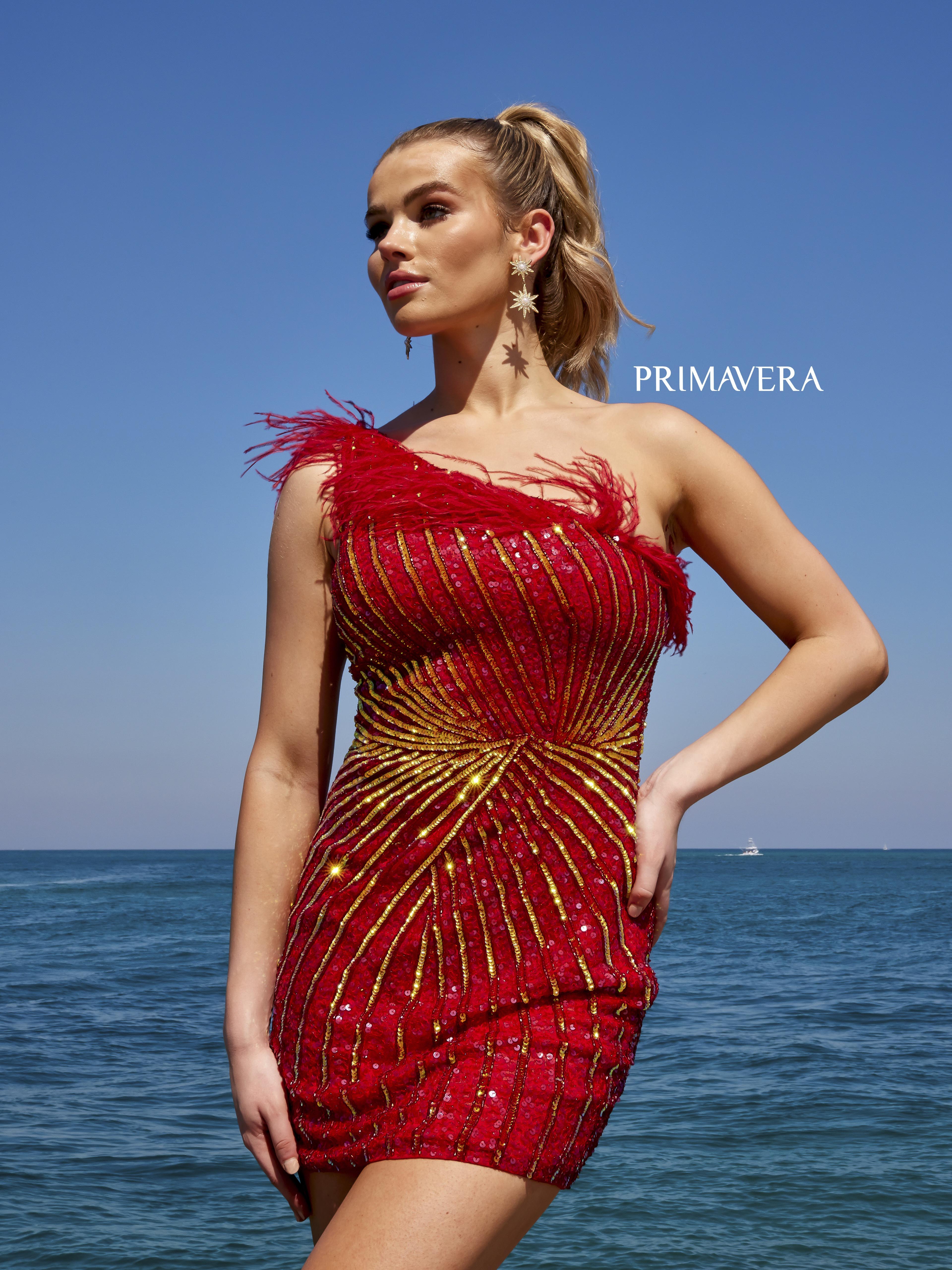 Primavera Couture 4002 Feather Trimmed Cocktail Dress One Shoulder Sequins - Image 4