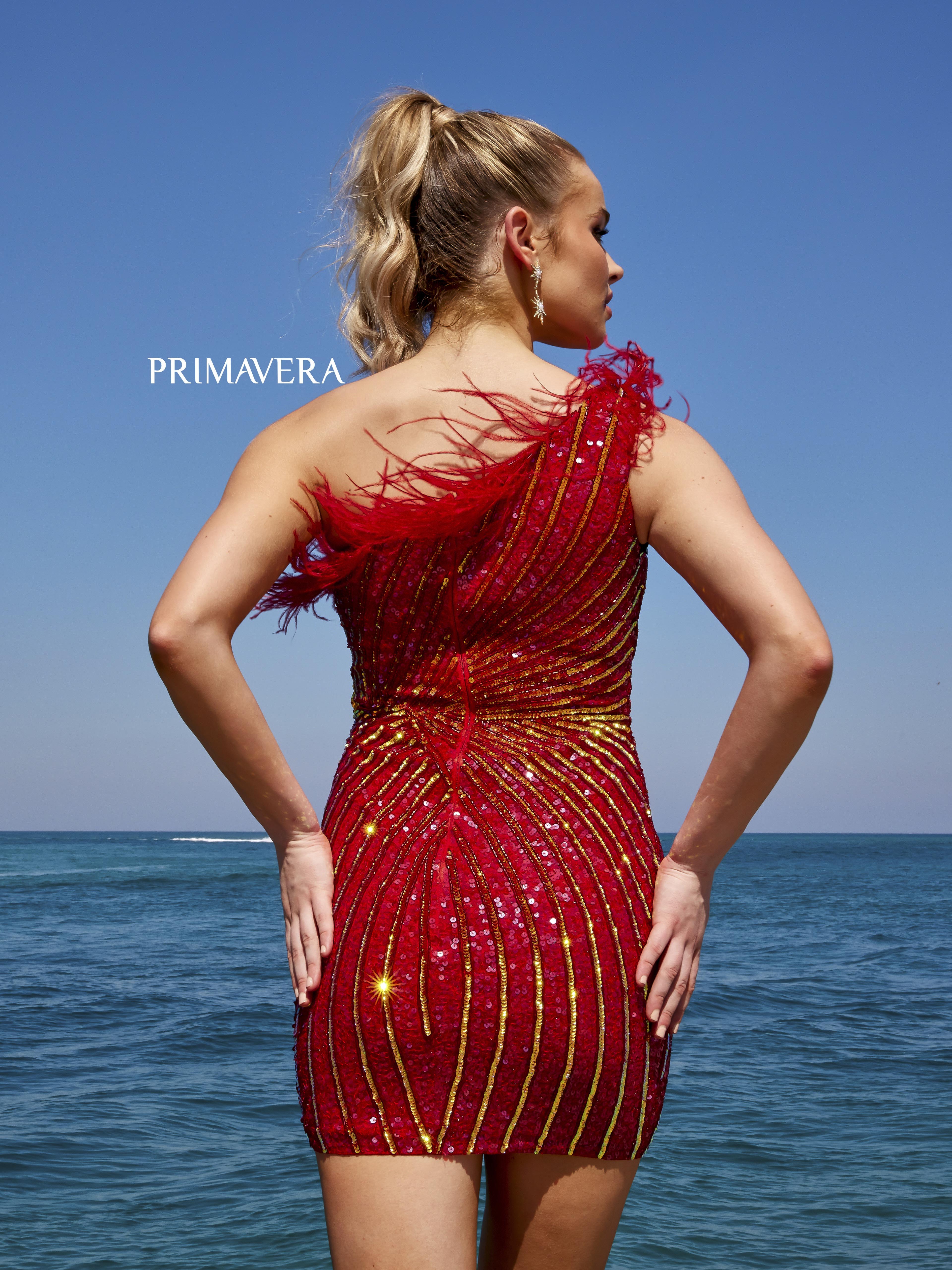 Primavera Couture 4002 Feather Trimmed Cocktail Dress One Shoulder Sequins - Image 5
