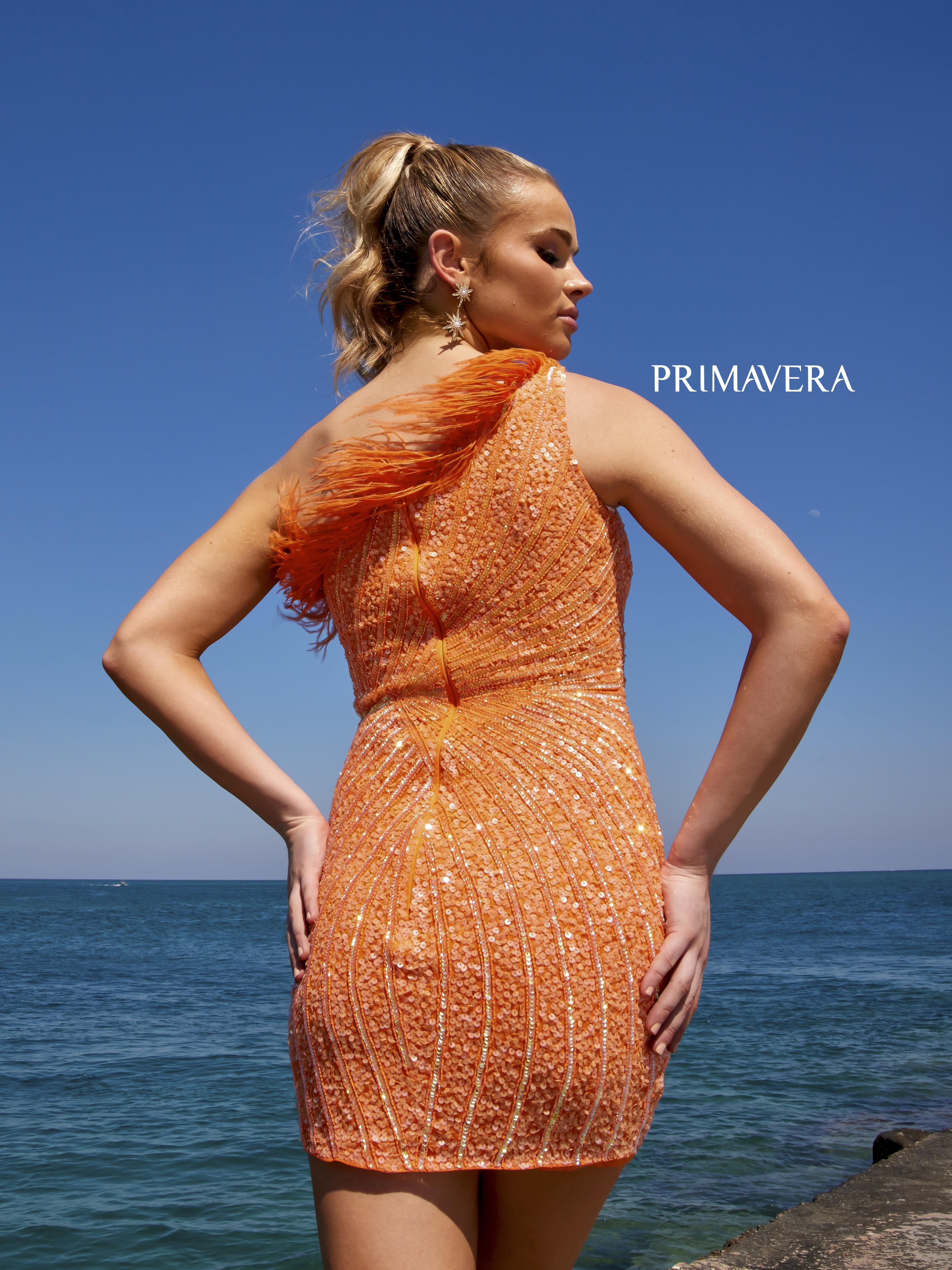 Primavera Couture 4002 Feather Trimmed Cocktail Dress One Shoulder Sequins - Image 8